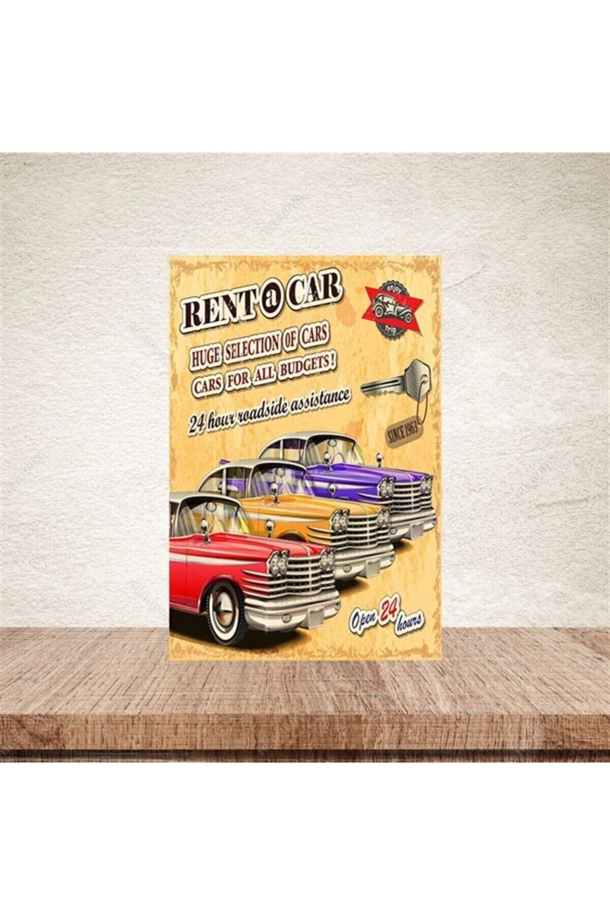 TAKIFİX Rent A Car 20-30 Cm Retro Ahşap Poster