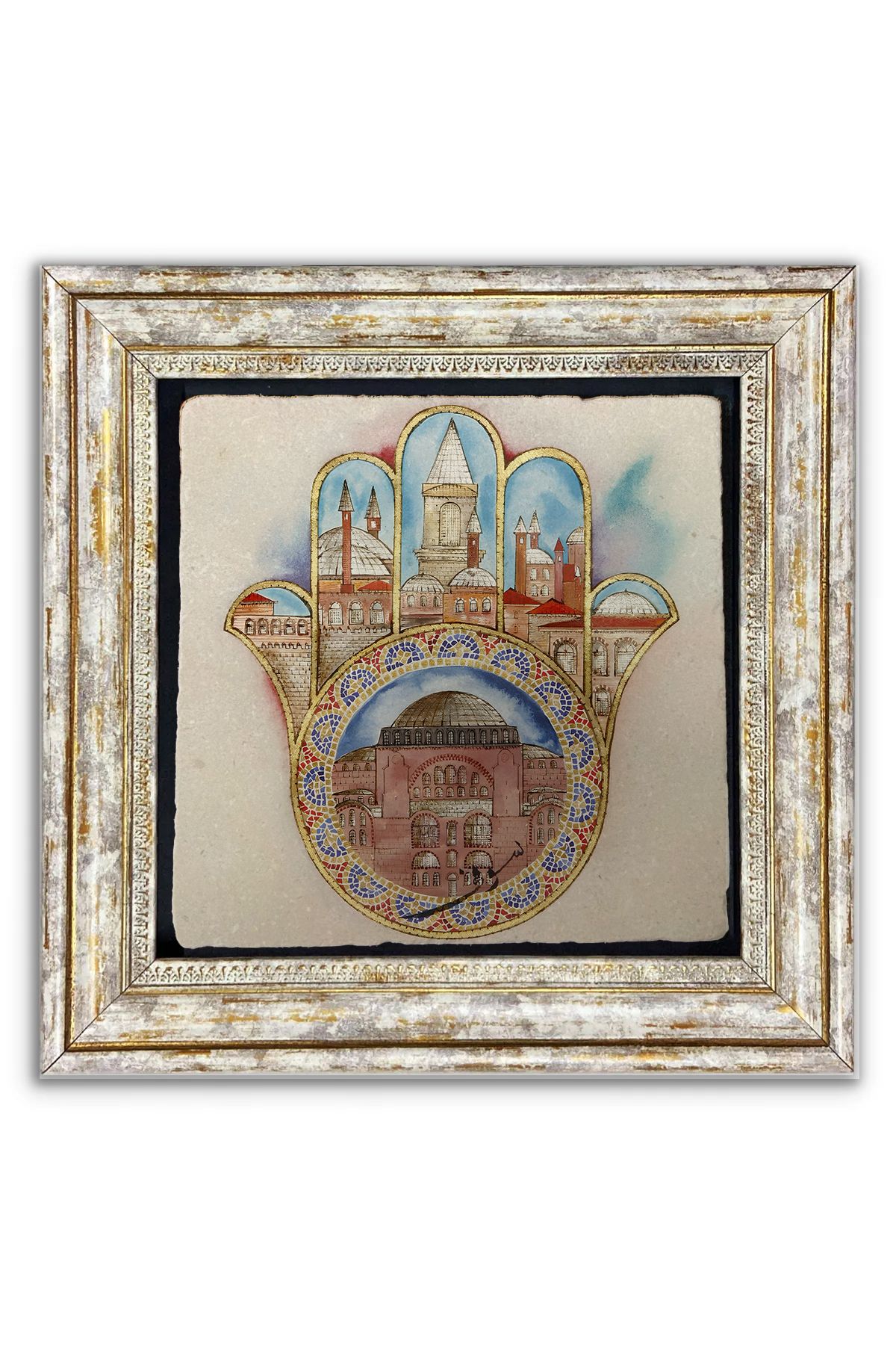 AND Taş Duvar Dekoru Ayasofya Cami Tasarımlı Taşa Baskı Çerçeveli Tablo (30x30 cm )