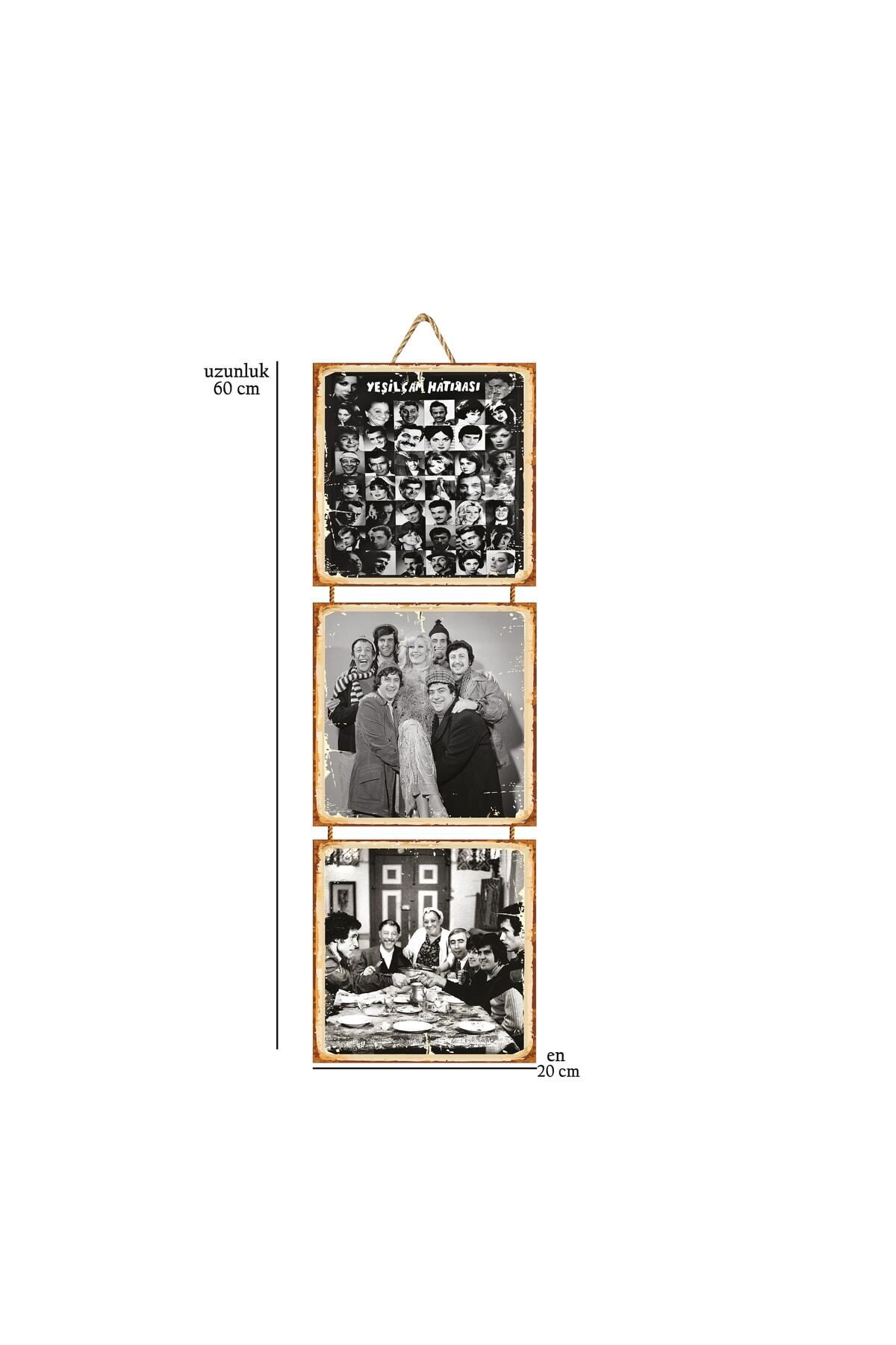 TAKIFİX Yeşilçam Hatırası 20x20 Cm Üçlü Ahşap Poster