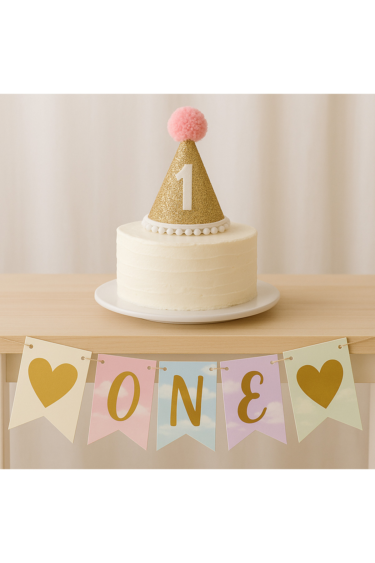 Partifabrik Makaron Renkler One Banner Şapka Set 2 li Set