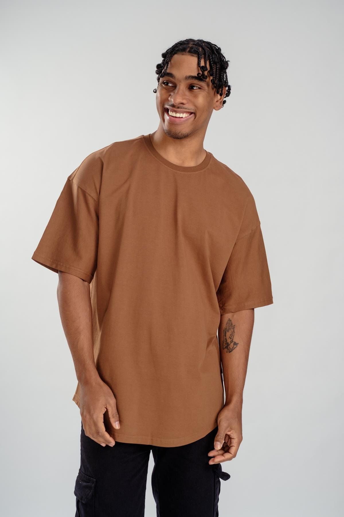 Respire-Tricou maro oversize pentru bărbați - croială ovală de bază 2