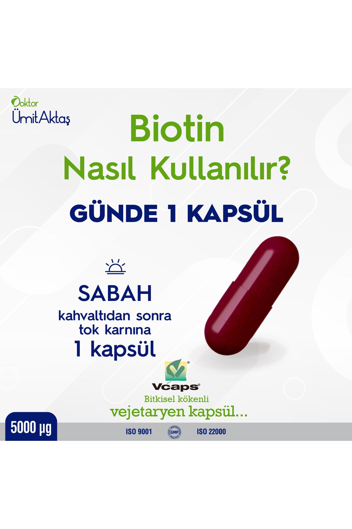 Dr. Ümit Aktaş-D-Biotin (B7 + Vit.H) Hair Vitamin - Strengthening Supplement 30 Capsules 5