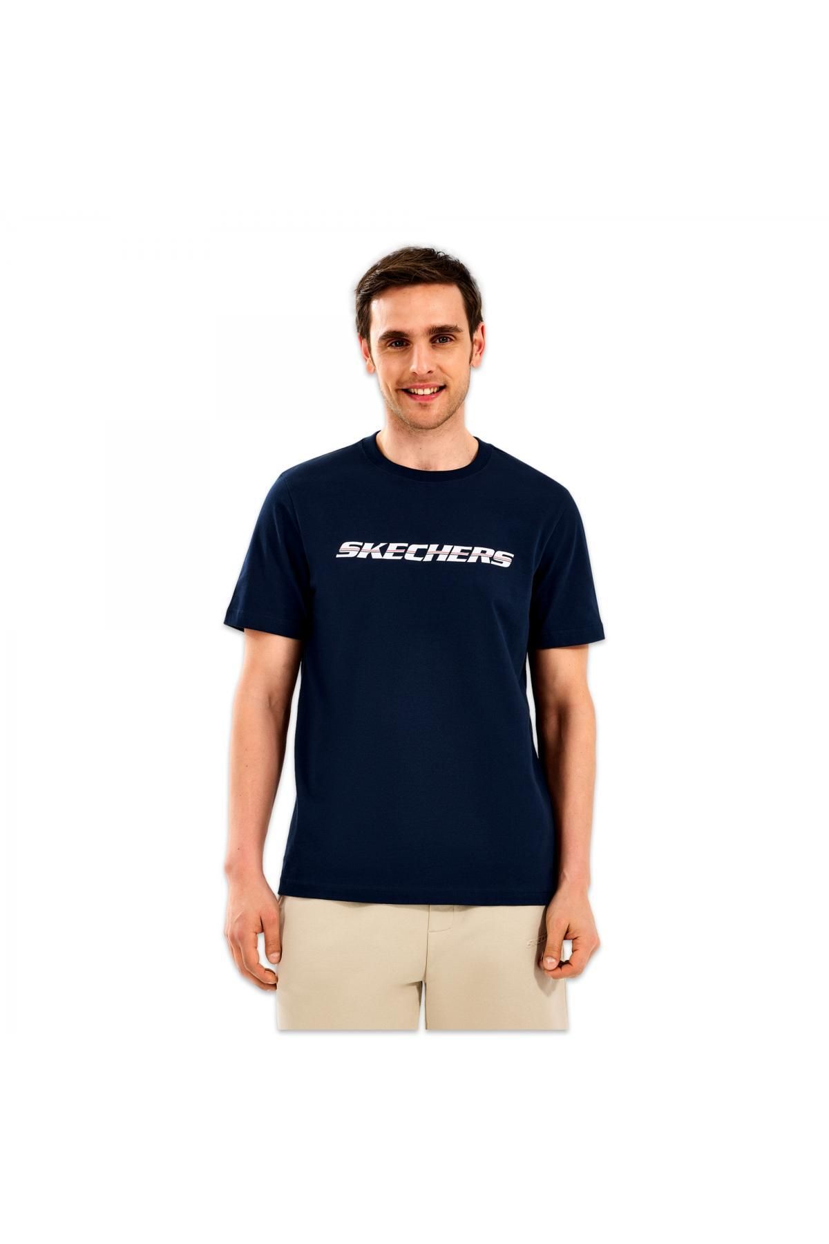 SKECHERS S2510169 M Lightweight Graphic Tee Lacivert Erkek T-Shirt