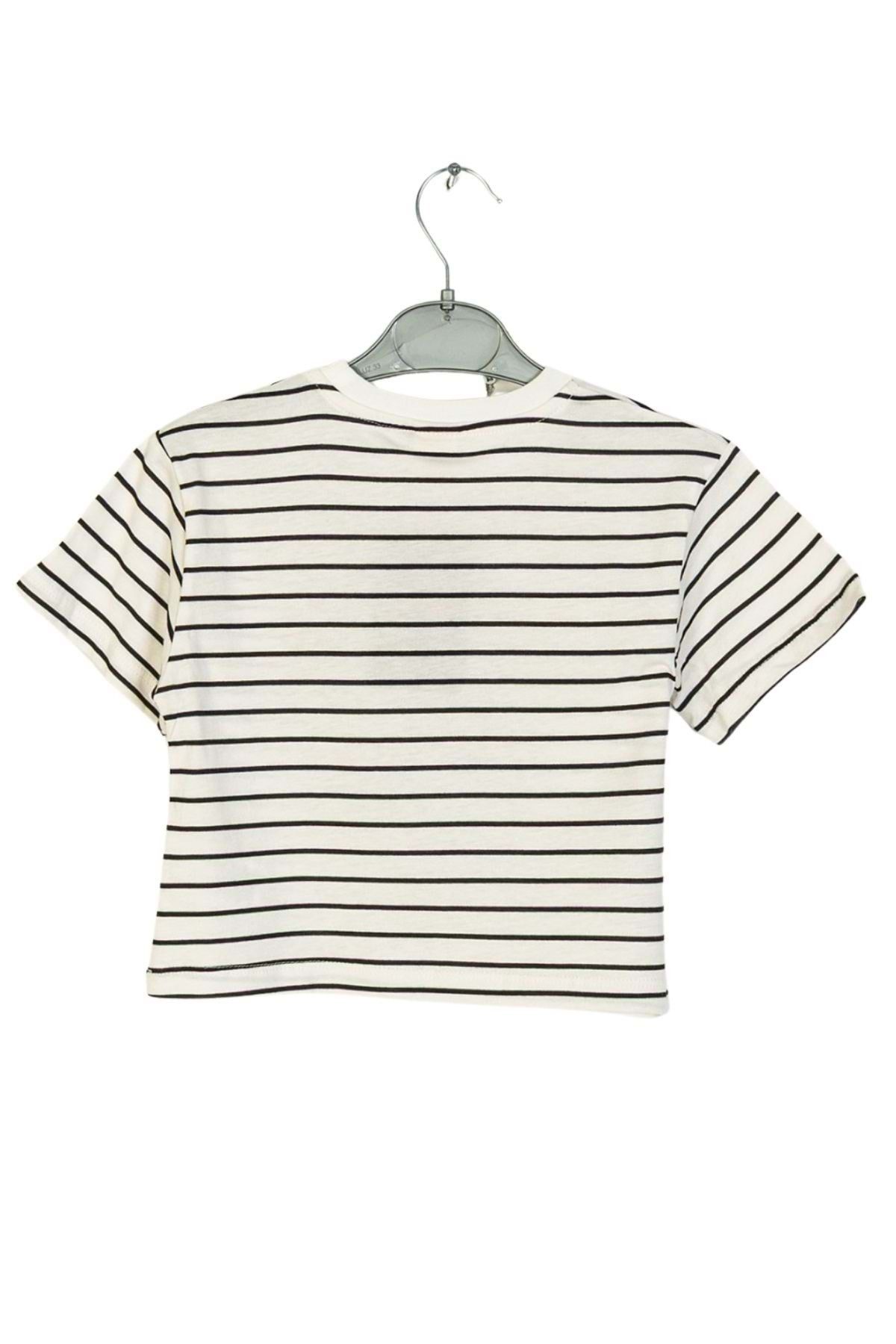 wakawakakidsstore-Tricou Crop Alb cu dungi Imprimate Inima pentru Fata - Alb 3