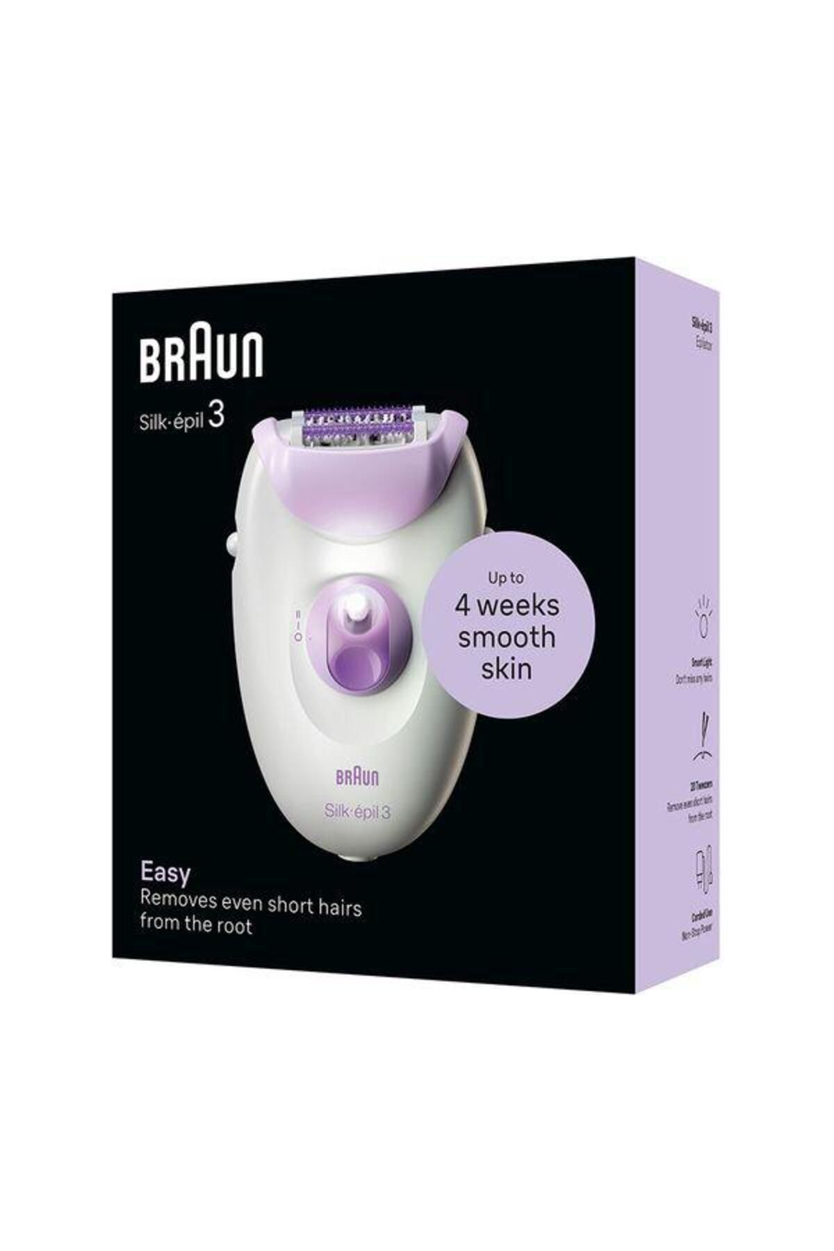 Braun-Epilator Braun Silk-epil 3 SE3-000, 20 pensete MicroGrip, 2 viteze, Smart Light (Alb/Violet) 3