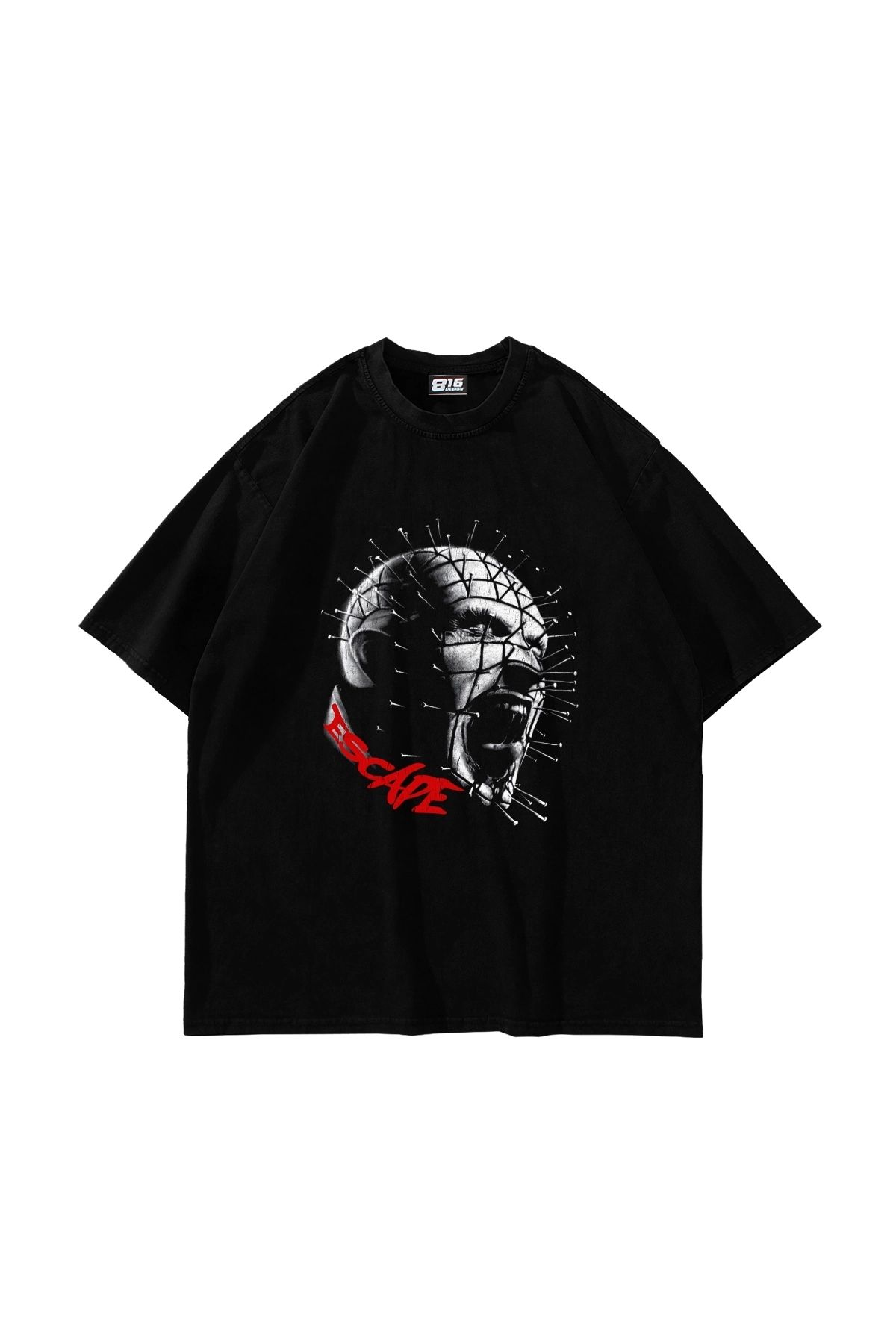 Sekizbiraltı Esape Baskılı Oversize Unisex Siyah Tshirt