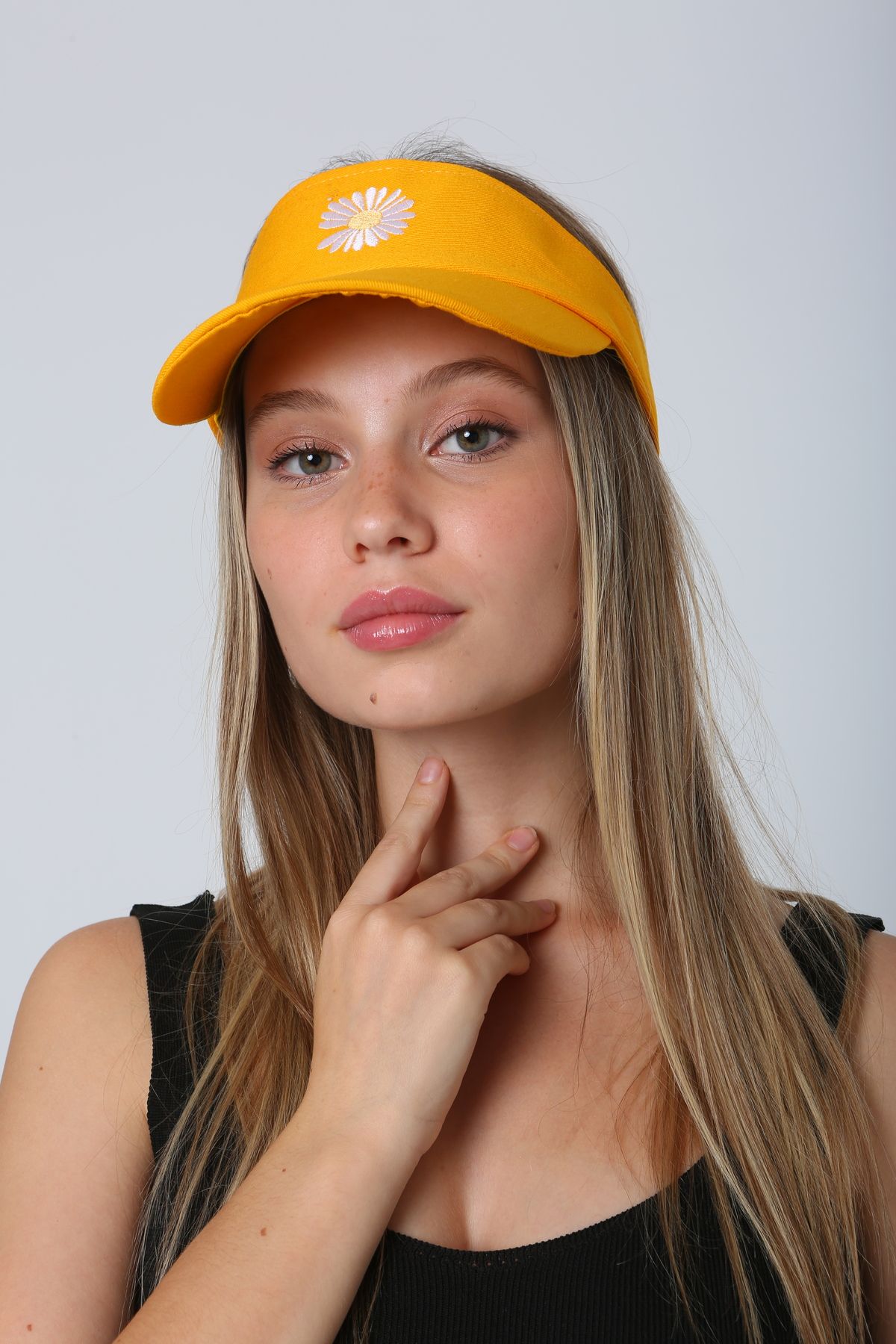 Luminos Butik-Yellow Daisy Embroidered Peak Open Visor Cap Hat Spk72 3