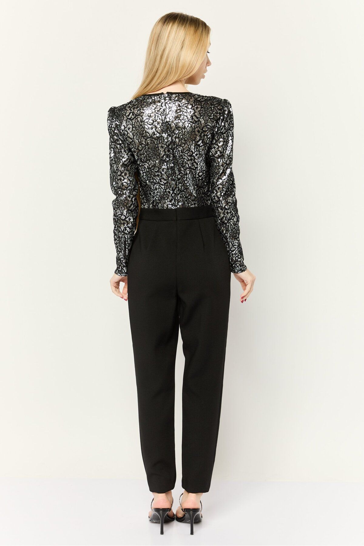 Michael Kors-Women Sequined Long Sleeve Jumpsuit, Black 4