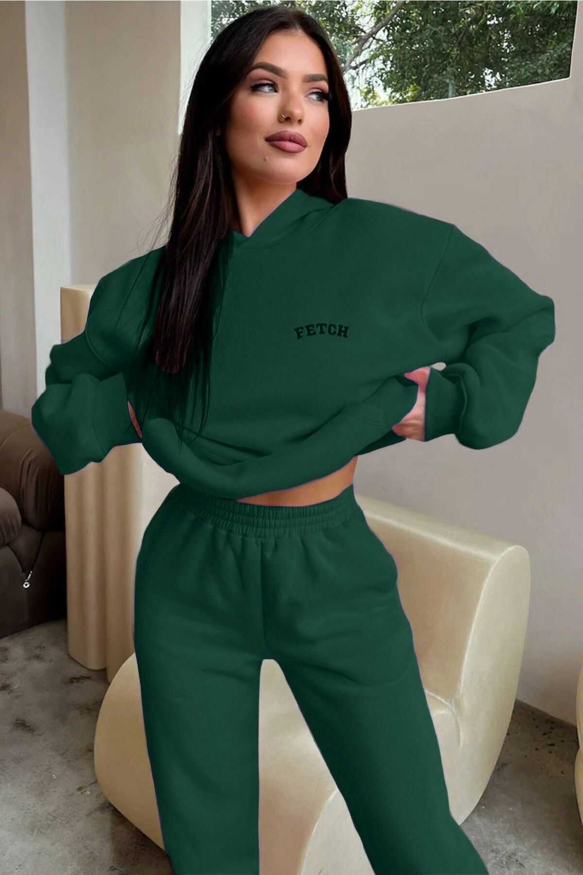 CLAYES-Nefti Green Fetch Oversize Tracksuit Set - Printed and Hooded 1