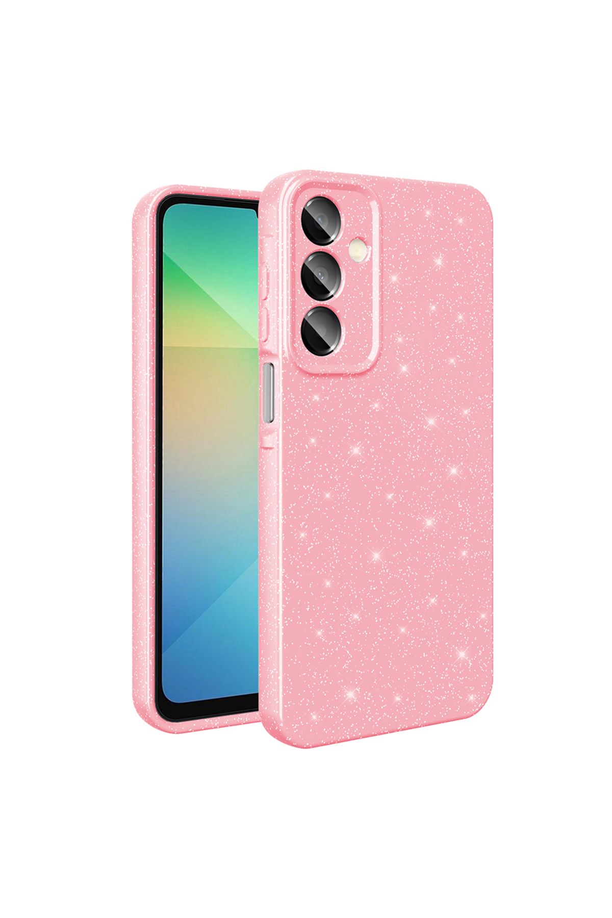 YTSGLOBAL Galaxy A16 Kılıf Kamera Korumalı Simli Lüks YTSG Koton Kapak - Açık Pembe