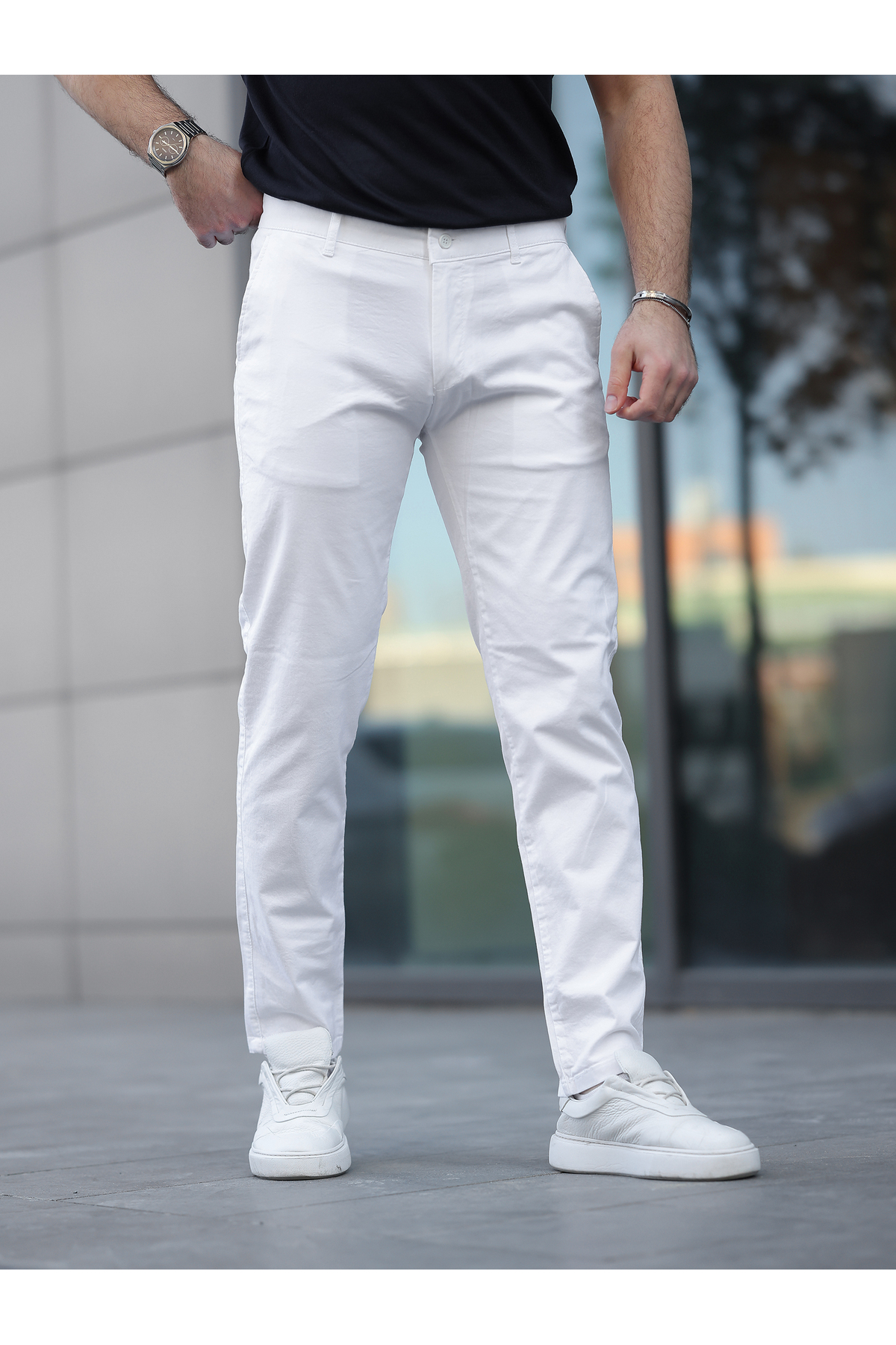 BASEL.CO Slim Fit Chino Keten Pantolon görsel 3