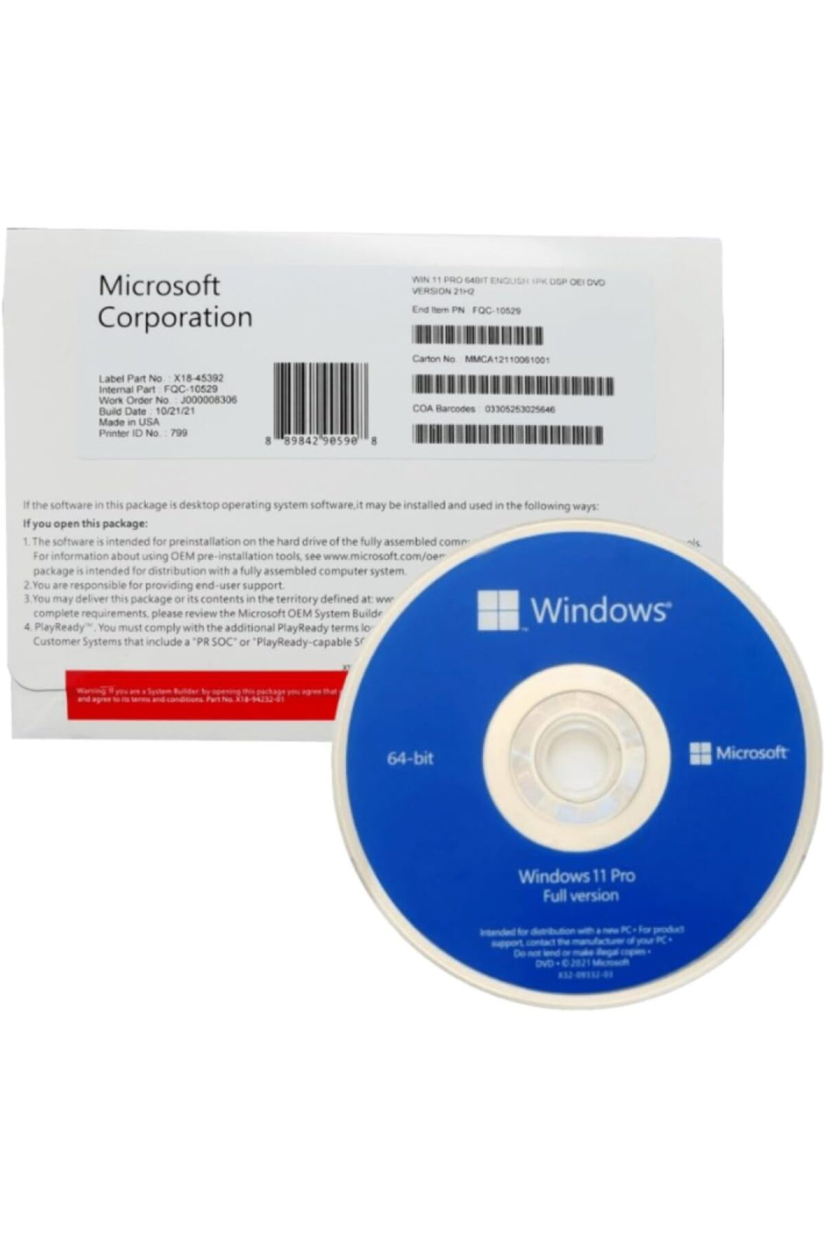 ÇAĞUR Ebrar avm Windows 11 Pro Ön Yükleme DVD Sadece işletim sistemini yeniden kurmak içindir. Lisans