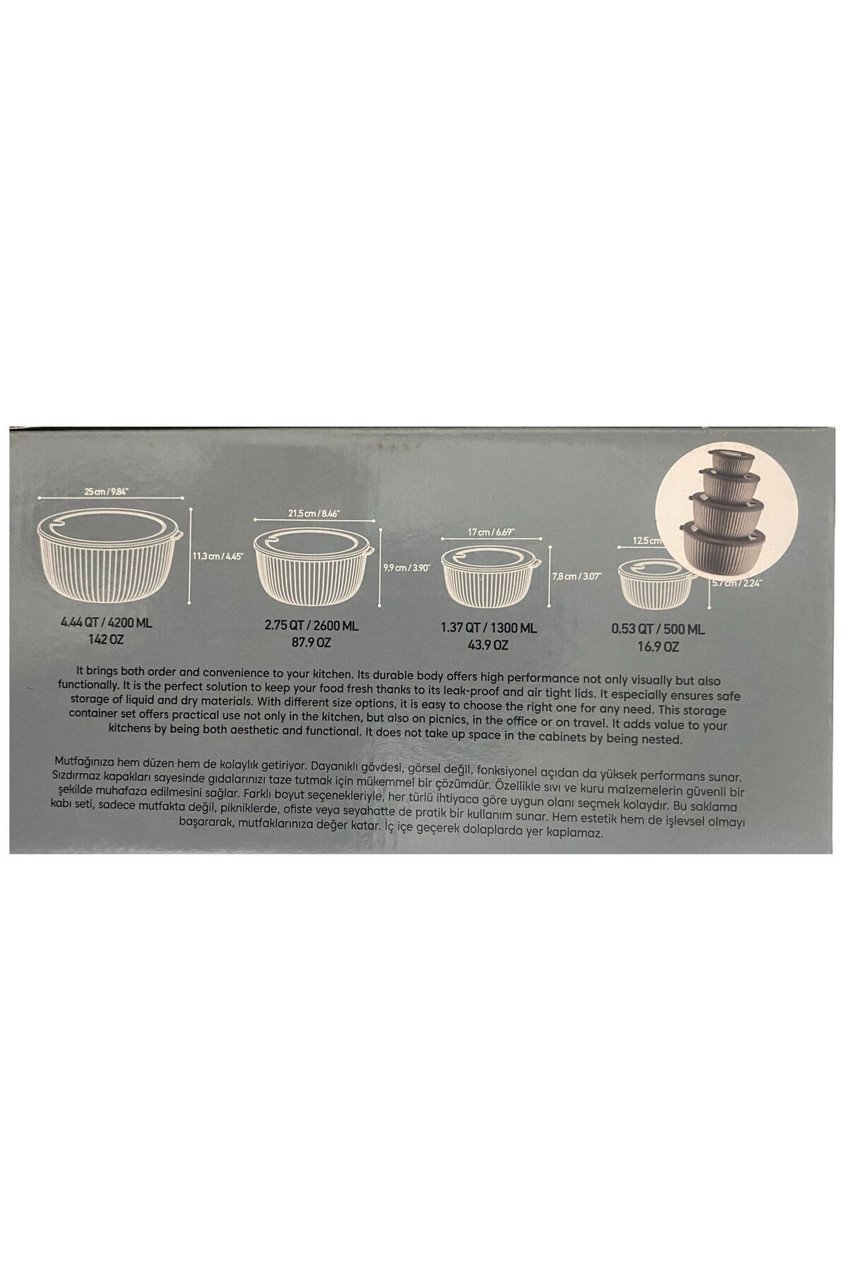 HOLLYHOME-4-Piece Dora Leakproof Round Plastic Bowl with Lid Gray 4