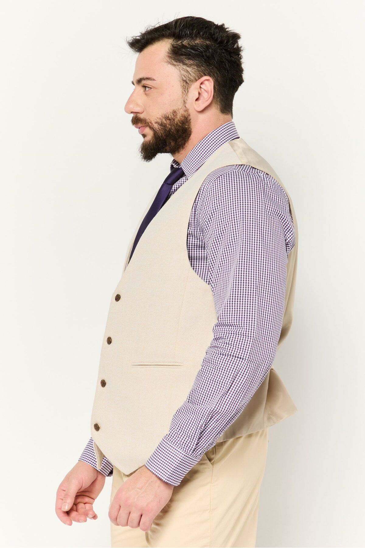 Asos Design-Men Textured Sleeveless Blazer Vest, Beige 4