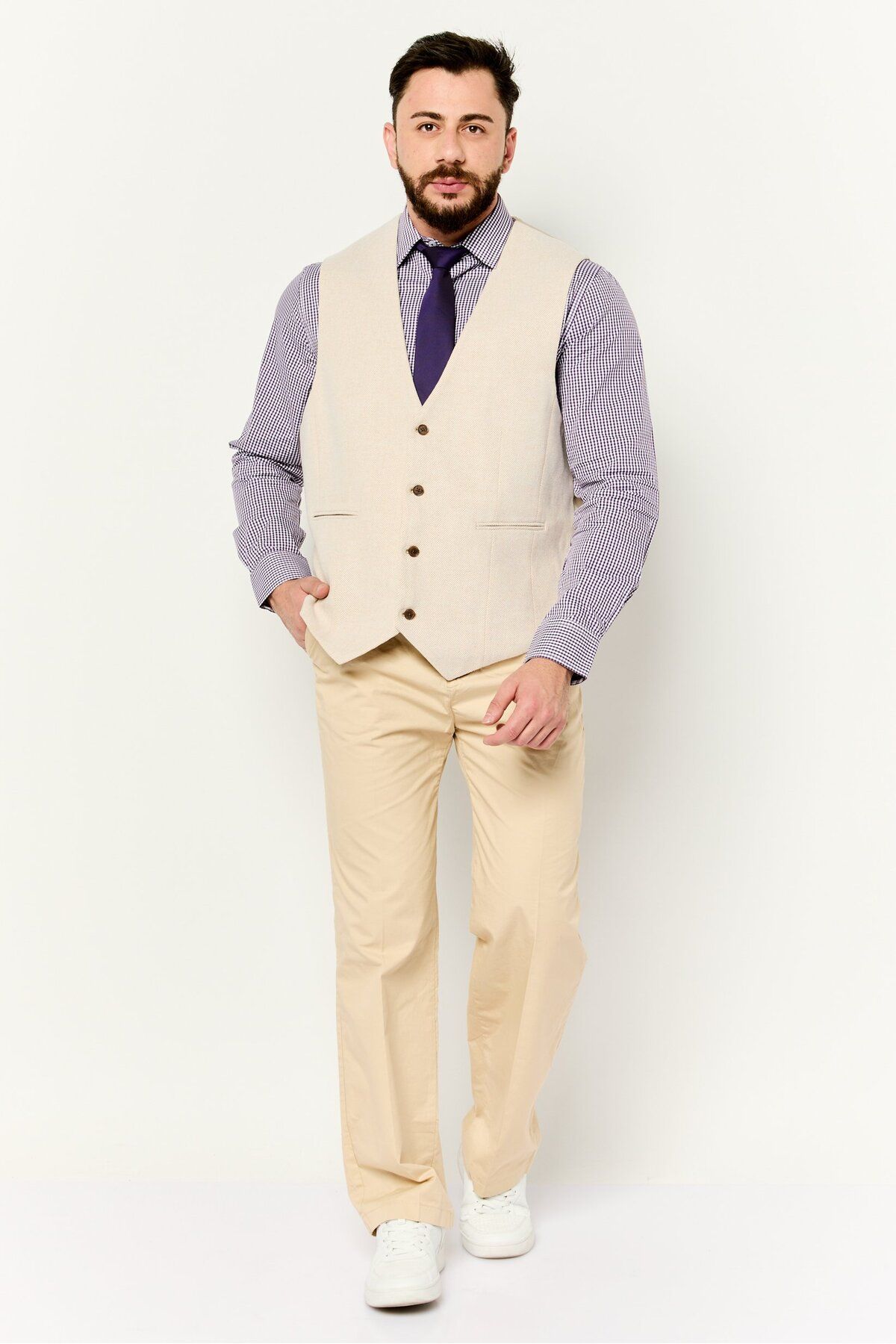 Asos Design-Men Textured Sleeveless Blazer Vest, Beige 3