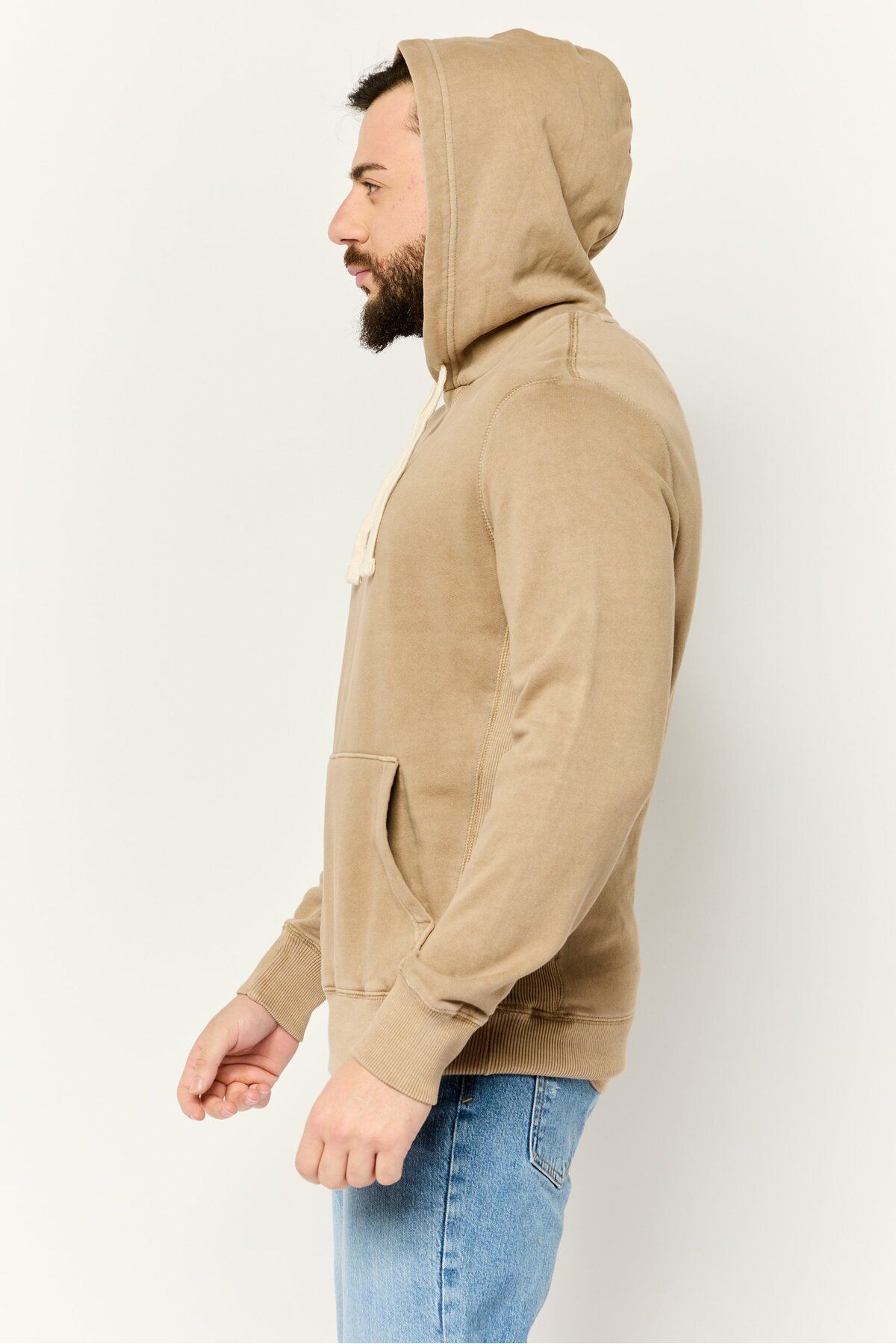 AMERICAN EAGLE-Men Plain Long Sleeves Hoodie, Taupe 3