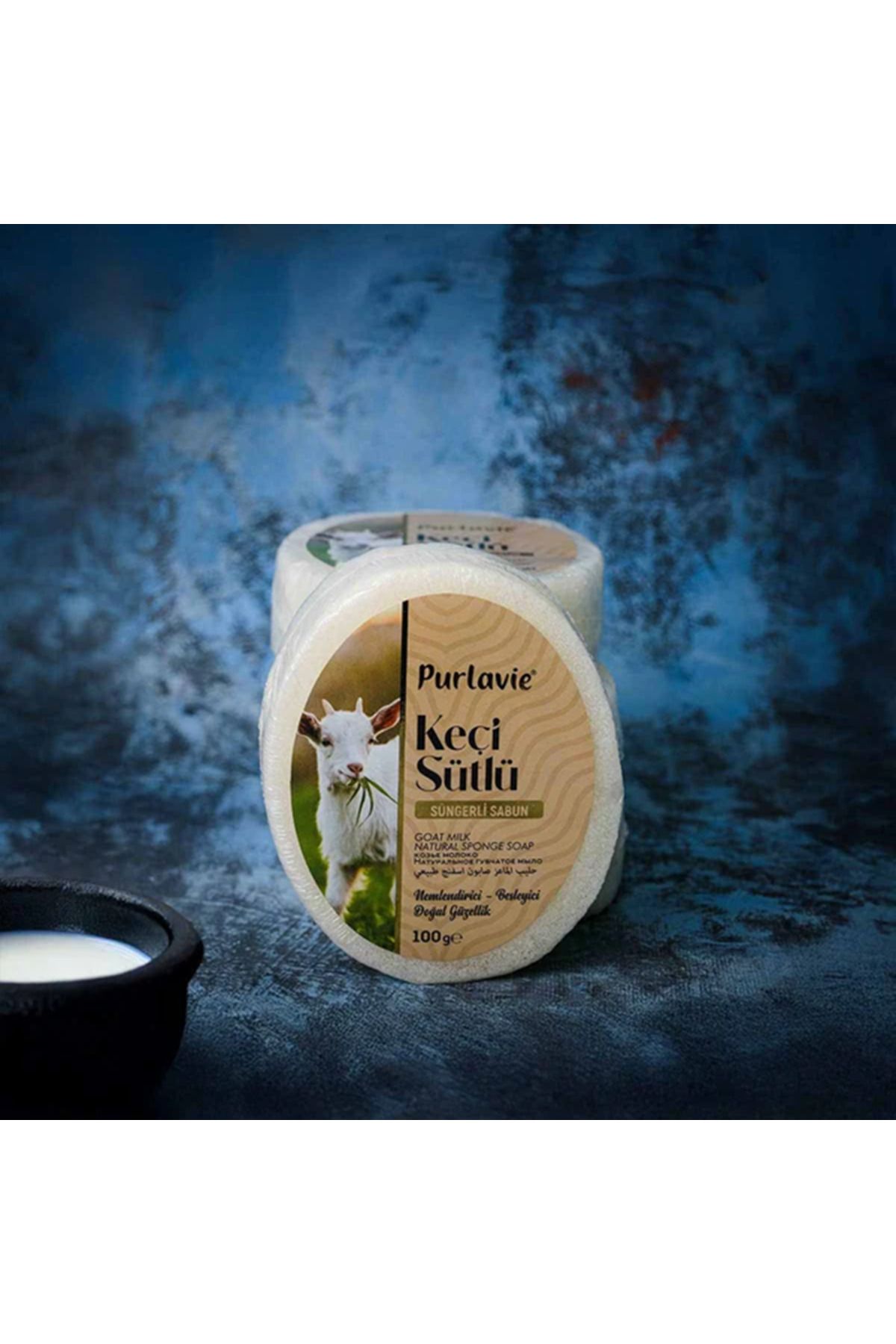 Purlavie Doğal (Nemlendirici) Keçi Sütlü Süngerli Sabun 100 gr.