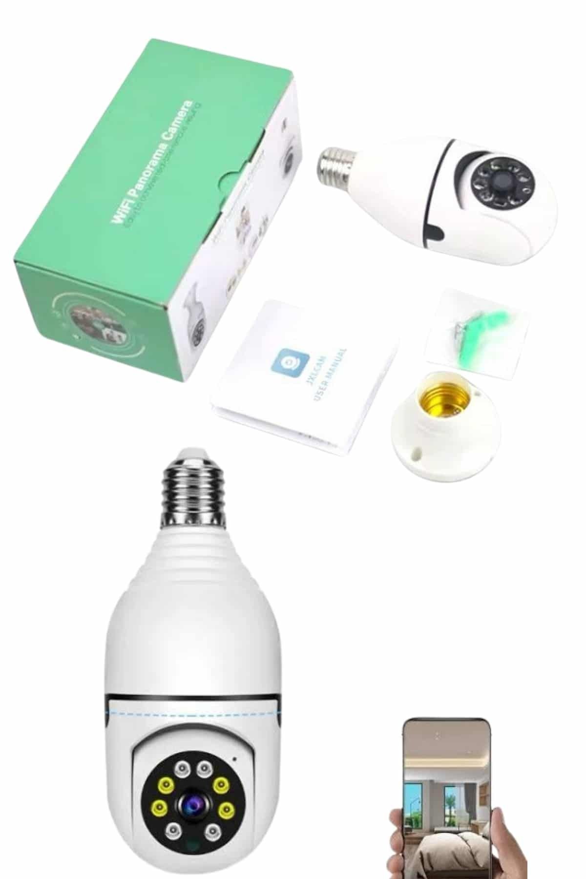 Tradivent Güvenlik Kamerası Wi-Fi Özellikli 360 Derece Full Hd 1080p Ampül Kamera