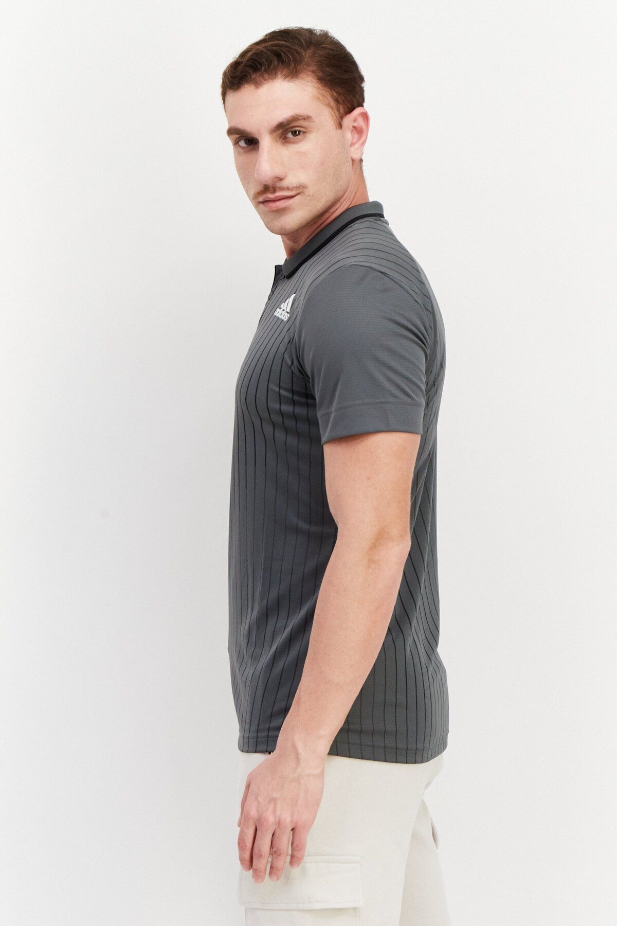 adidas-Men Sportswear Fit Short Sleeve Tennis Polo Shirt, Grey 4