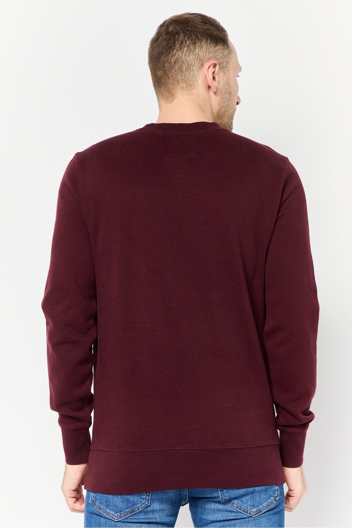 AMERICAN EAGLE-Men Crew Neck Embroidered Logo Long Sleeves Sweatshirt, Maroon 4