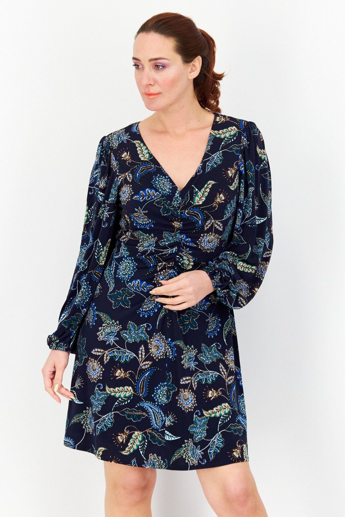Vince Camuto-Women All Over Print Mini Casual Dress, Navy Combo 1