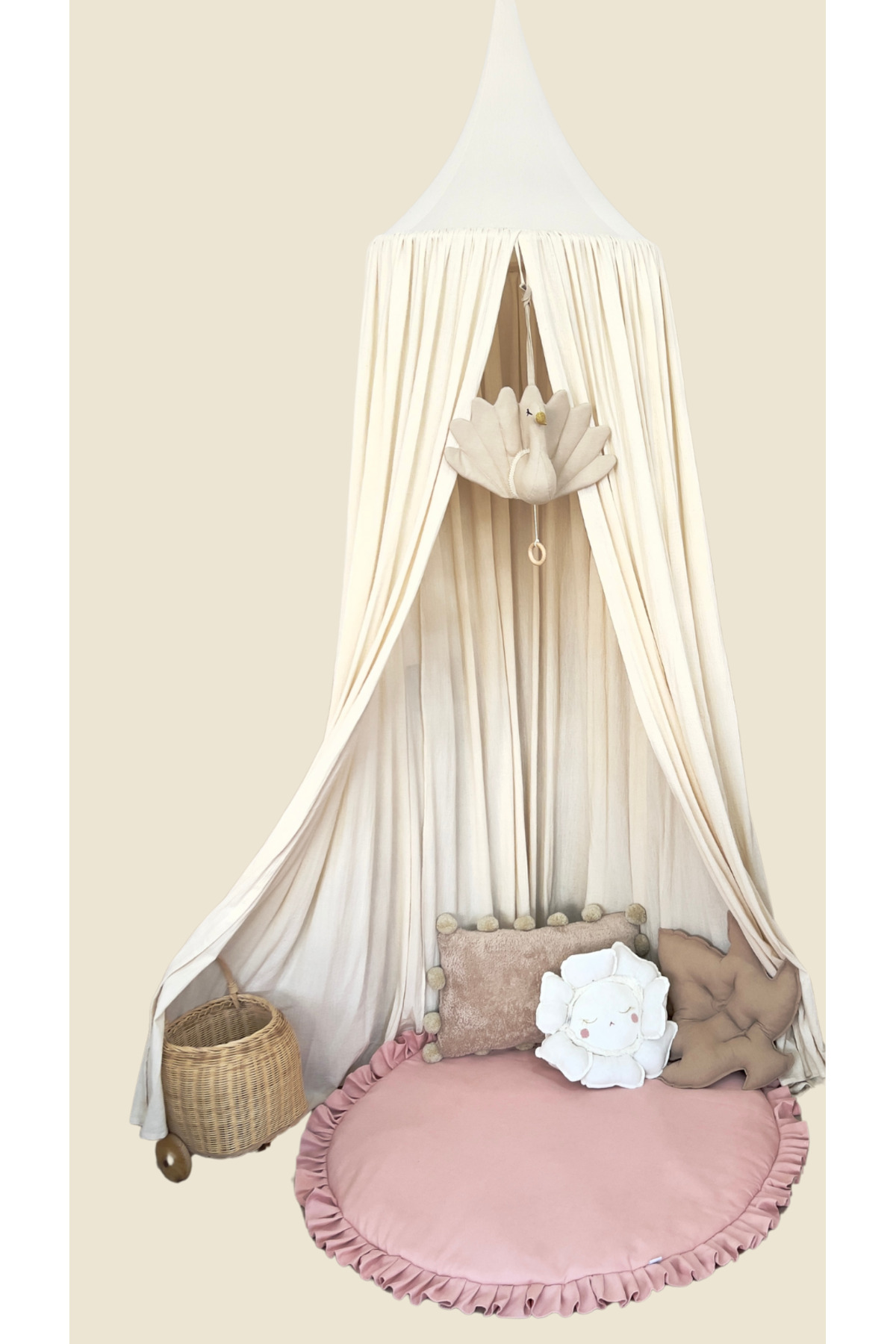 Miniminitoys Natural Bej Çocuk Odası Kumaş Cibinlik, Şile Bezi Kumaş Cibinlik,kumaş Cibinlik