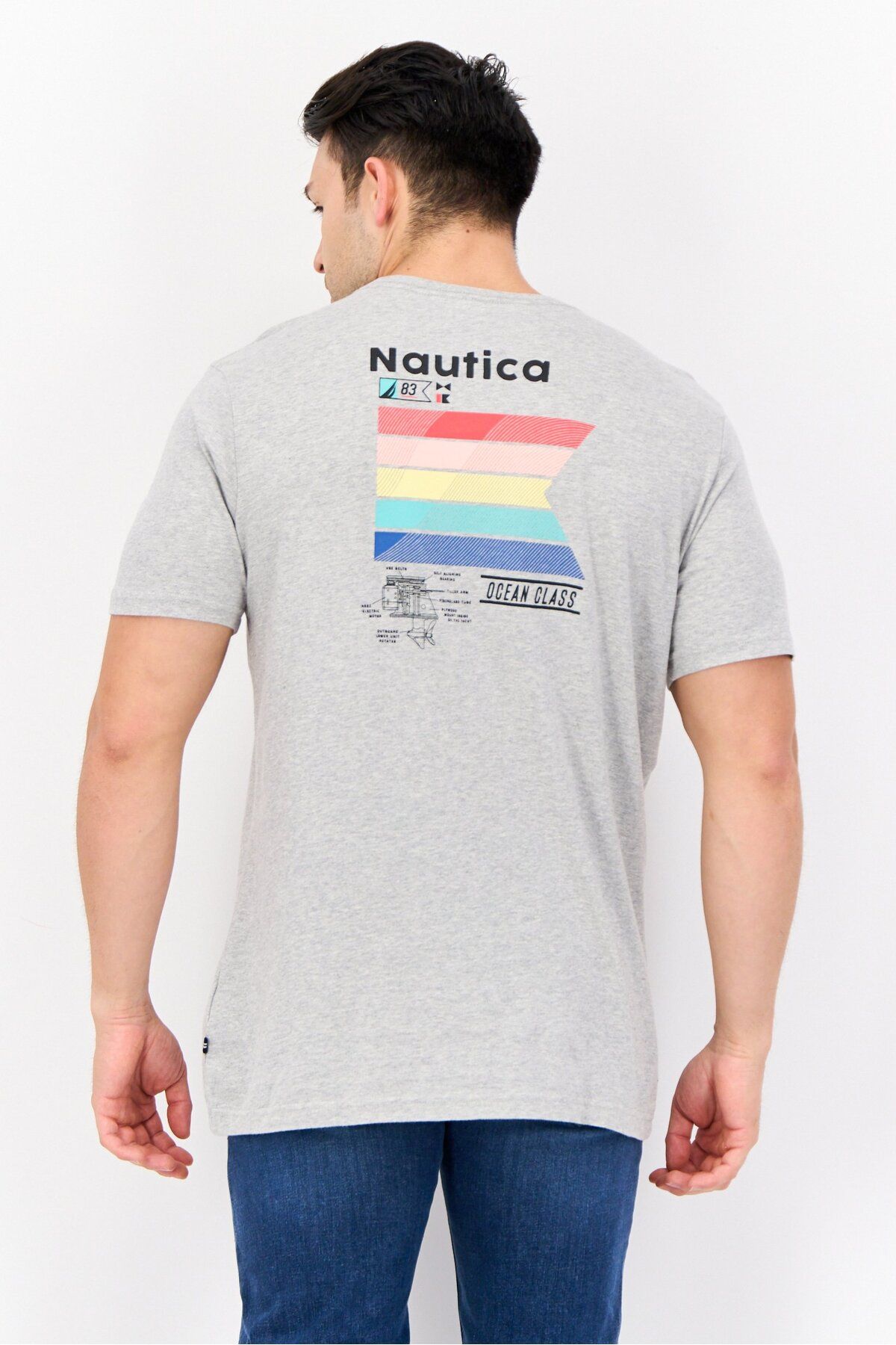 Nautica-Men Crew Neck Short Sleeves Graphic Print T-shirt, Light Grey 4