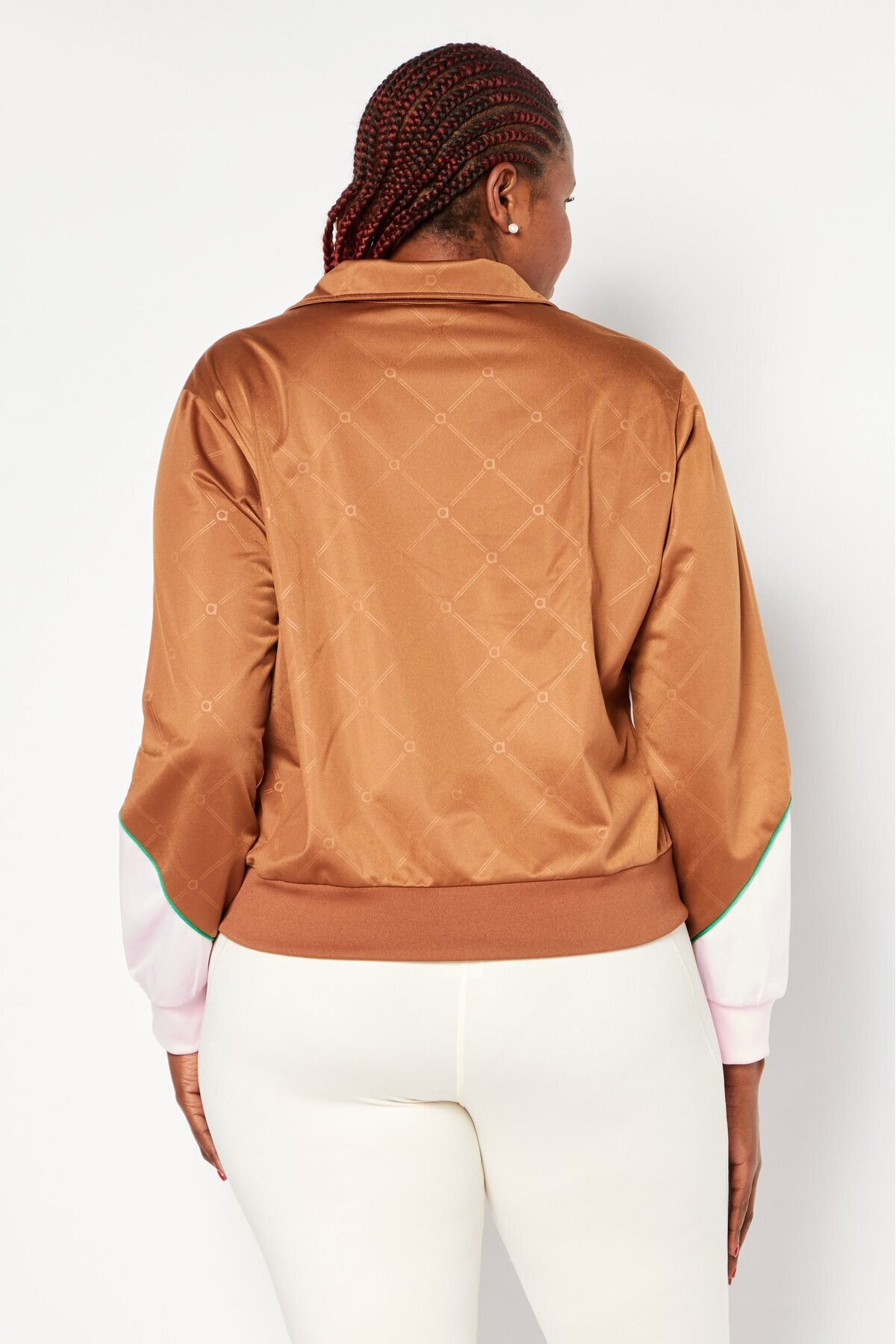 adidas-Women Plus Size Long Sleeve Training Track Jacket, Brown/Pink 4