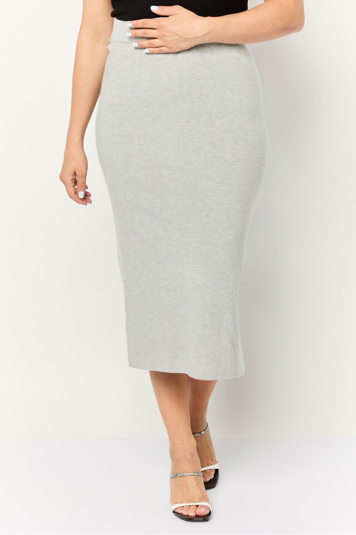 Esprit-Women Ribbed Midi Skirts, Grey 1