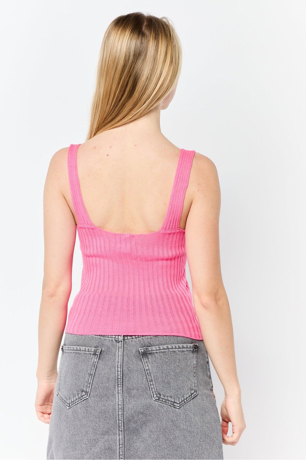 Asos Design-Women V Neck Sleeveless Textured Tank Top, Pink 4