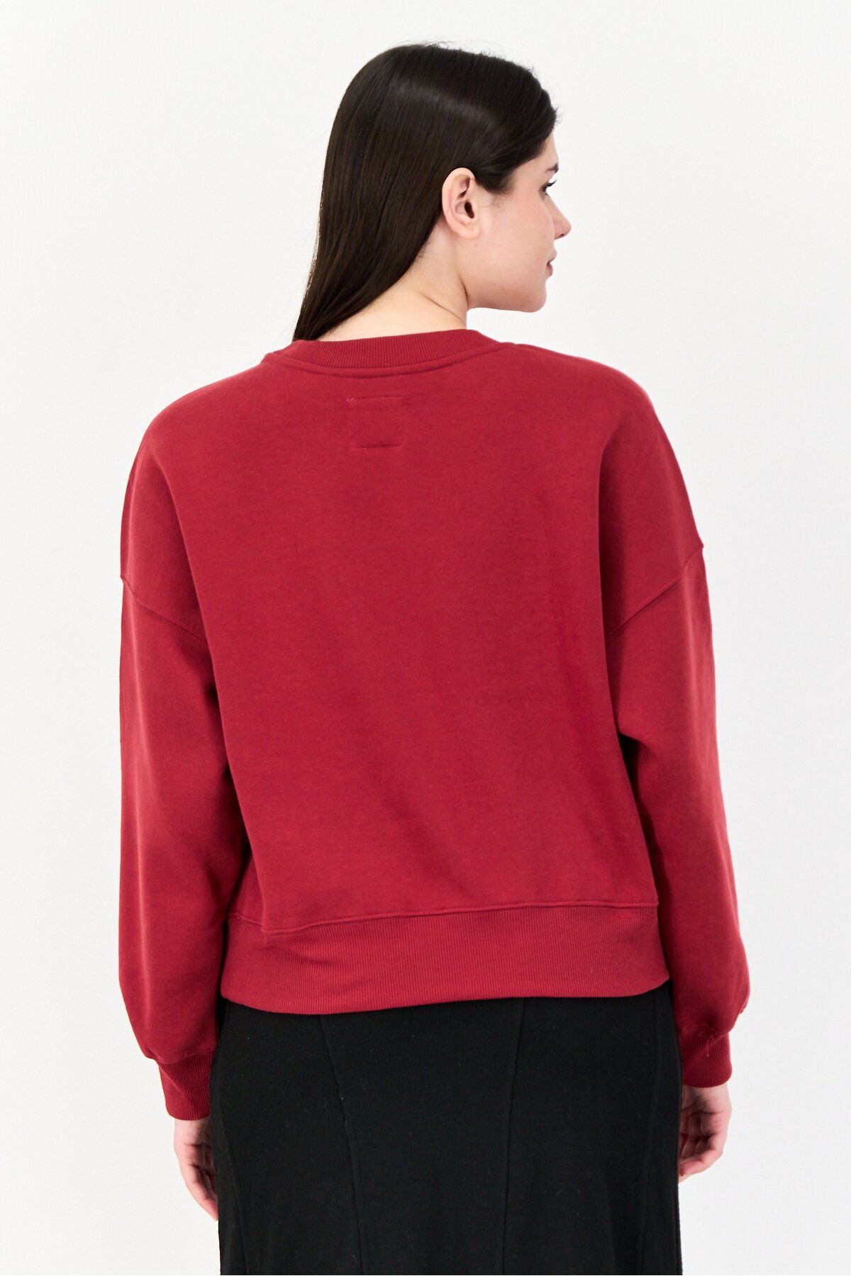 No Comment-Women Crew Neck Long Sleeve Embroidered Sweatshirt, Maroon 3