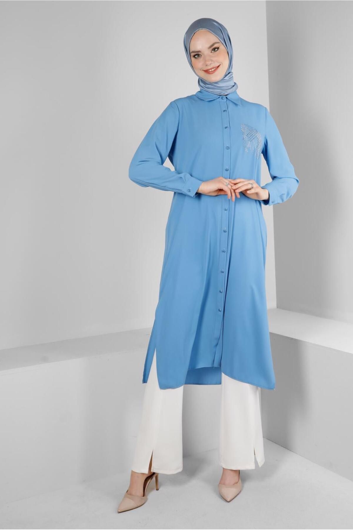 Alvina-STONE PRINTED BUTTONED LONG TUNIC 43522 2