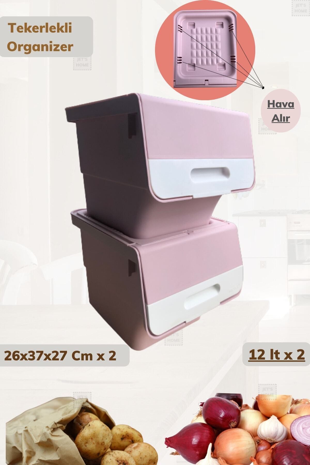 2-Wheel Organizer BPA Free Supply Box Vegetable Onion Holder Pink Motek 24 Lt