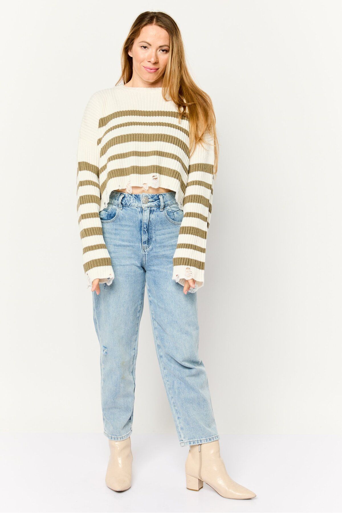 Don't Call Me Jennyfer-Women Ribbed Neck Stripe Sweater, Multi Color 2