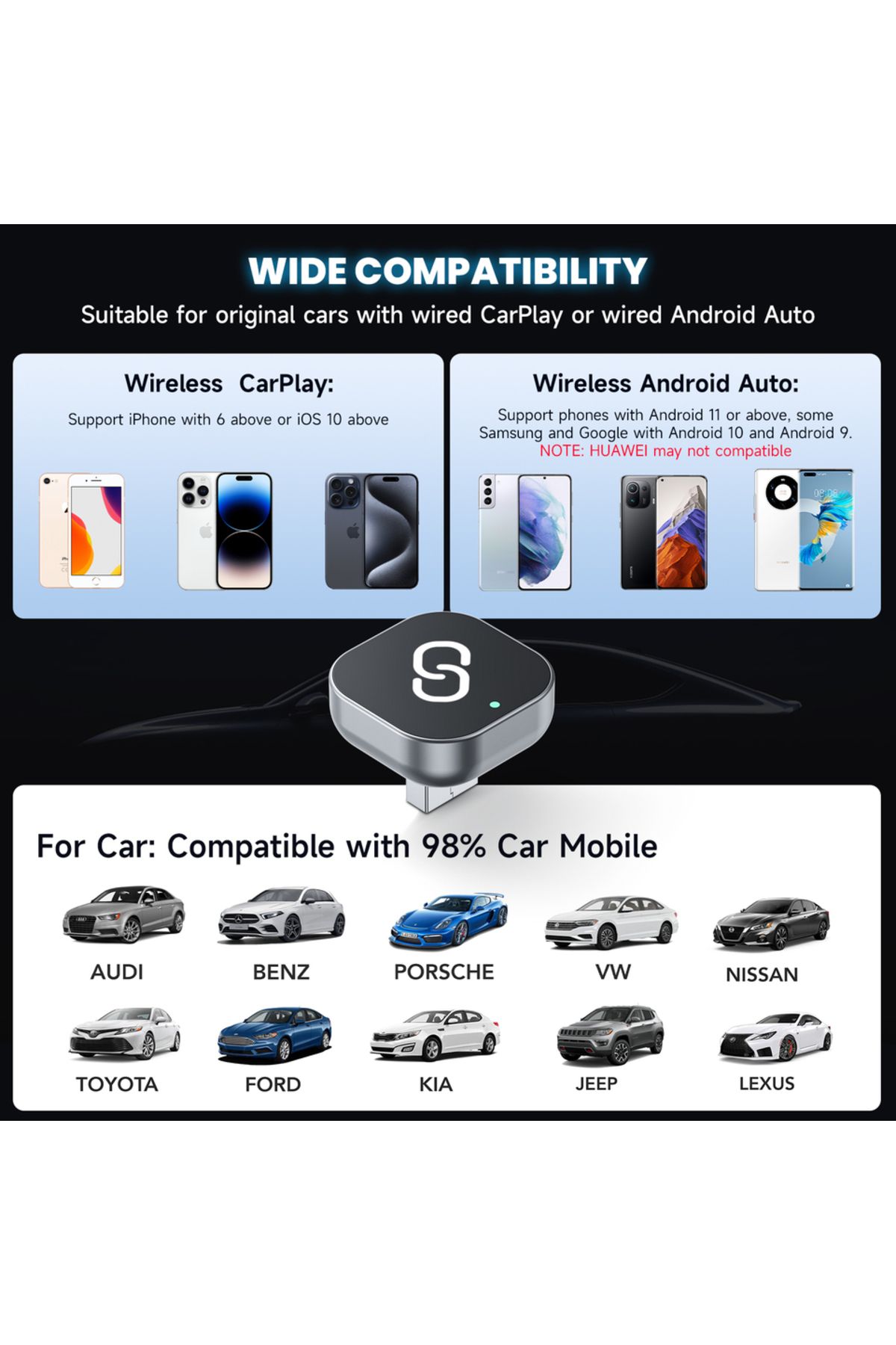Choice-2 in 1 Wireless CarPlay Adapter Plug & Plug Auto Connect No Delay Converts Wired to Wireless Comp... 4
