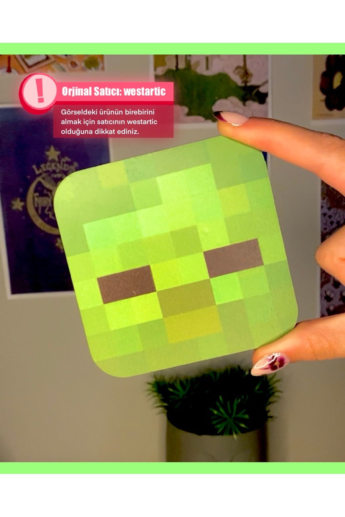 westartic mine craft - Zombi Baskılı Tasarım Bardak Altlığı