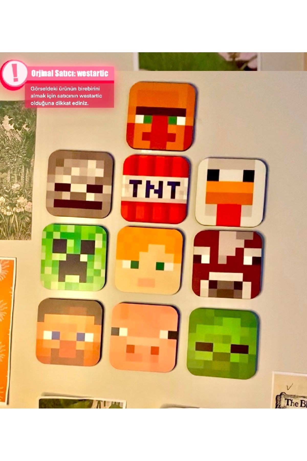 westartic Minecraftt 10’lu Pixel Baskılı Tasarım Bardak Altlığı