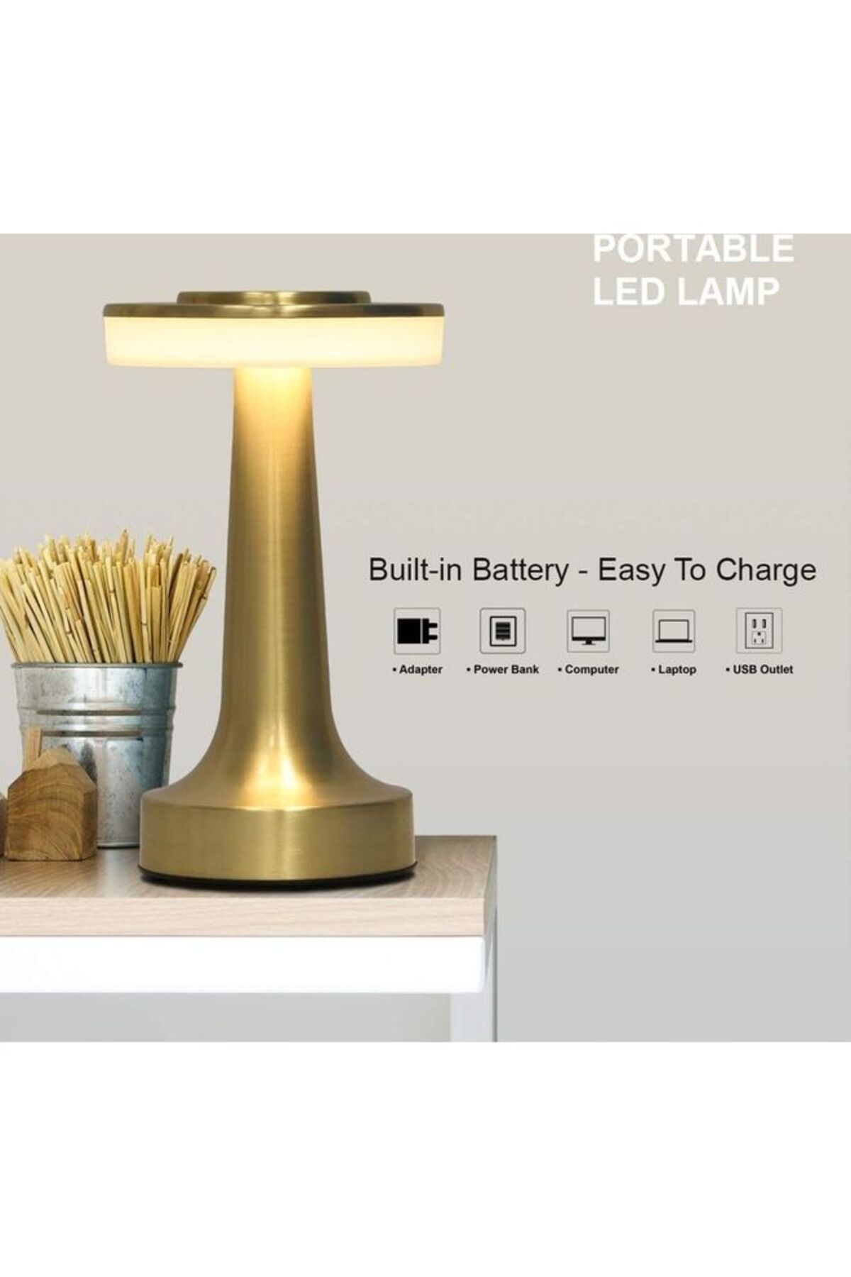 COOYA-Portable LED Table Lamp With Touch Sensor Gold 21x9cm 5