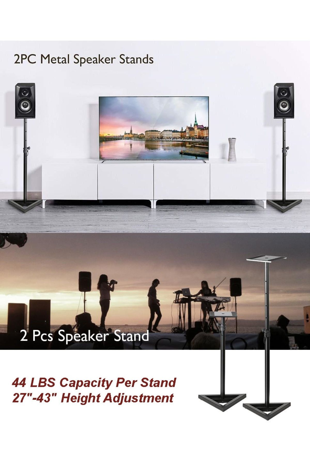 FlashHawk-Speaker Stand 2 Pack-Telescoping Height Adjustable from 68cm-116cm, with 22cm Square Platform, Black 7