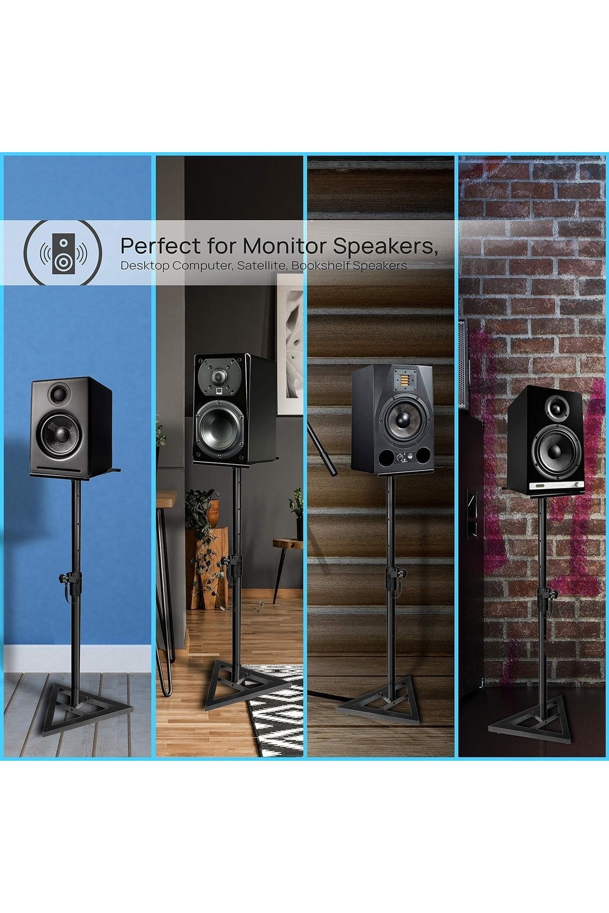 FlashHawk-Speaker Stand 2 Pack-Telescoping Height Adjustable from 68cm-116cm, with 22cm Square Platform, Black 5