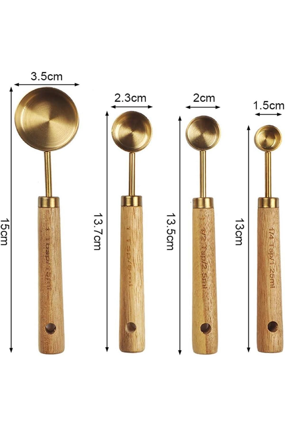 valkyrie-4 Pieces Measuring Cup Set with Stainless Steel and Wooden Handle - 15ml, 5ml, 2.5ml, 1.25ml 5