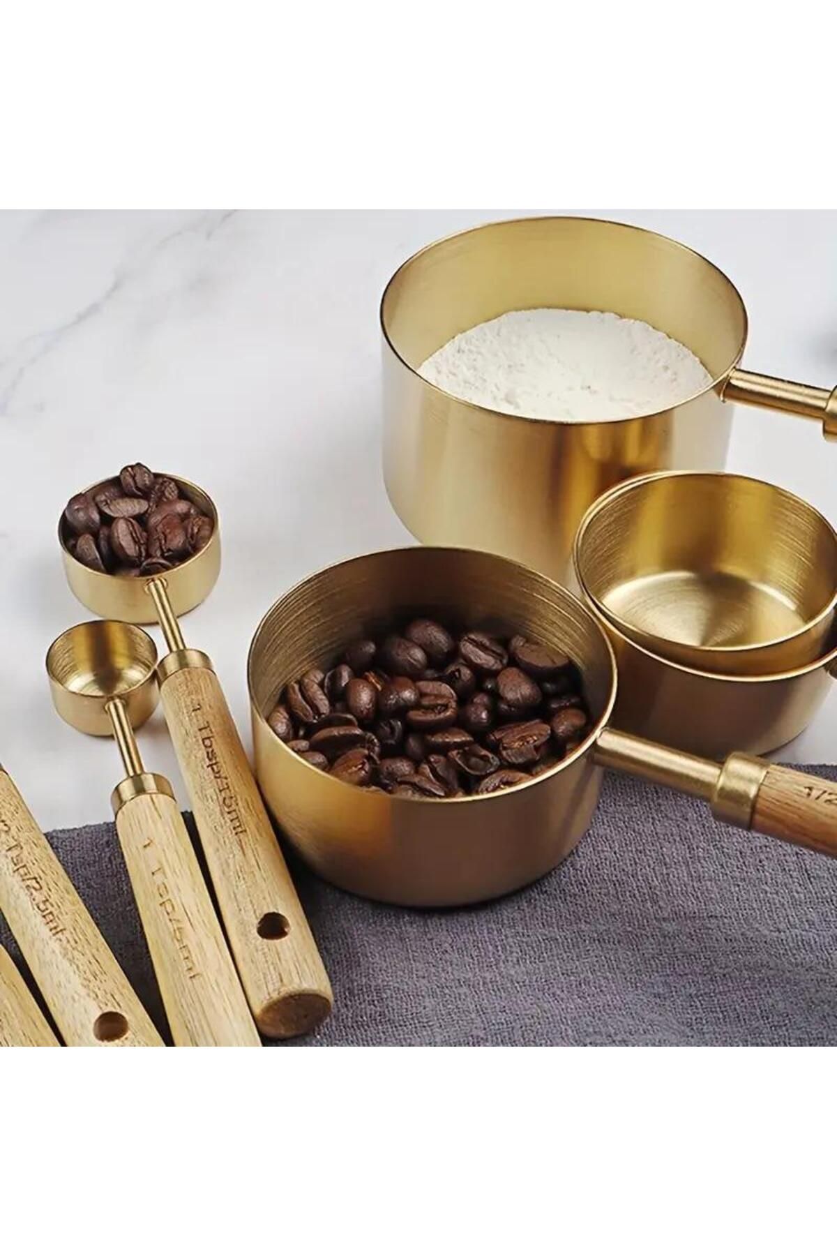 valkyrie-8 Pieces Stainless Steel and Wooden Handle Measurement Set - 1.25ml 2.5ml 5ml 15ml 60ml 80 7