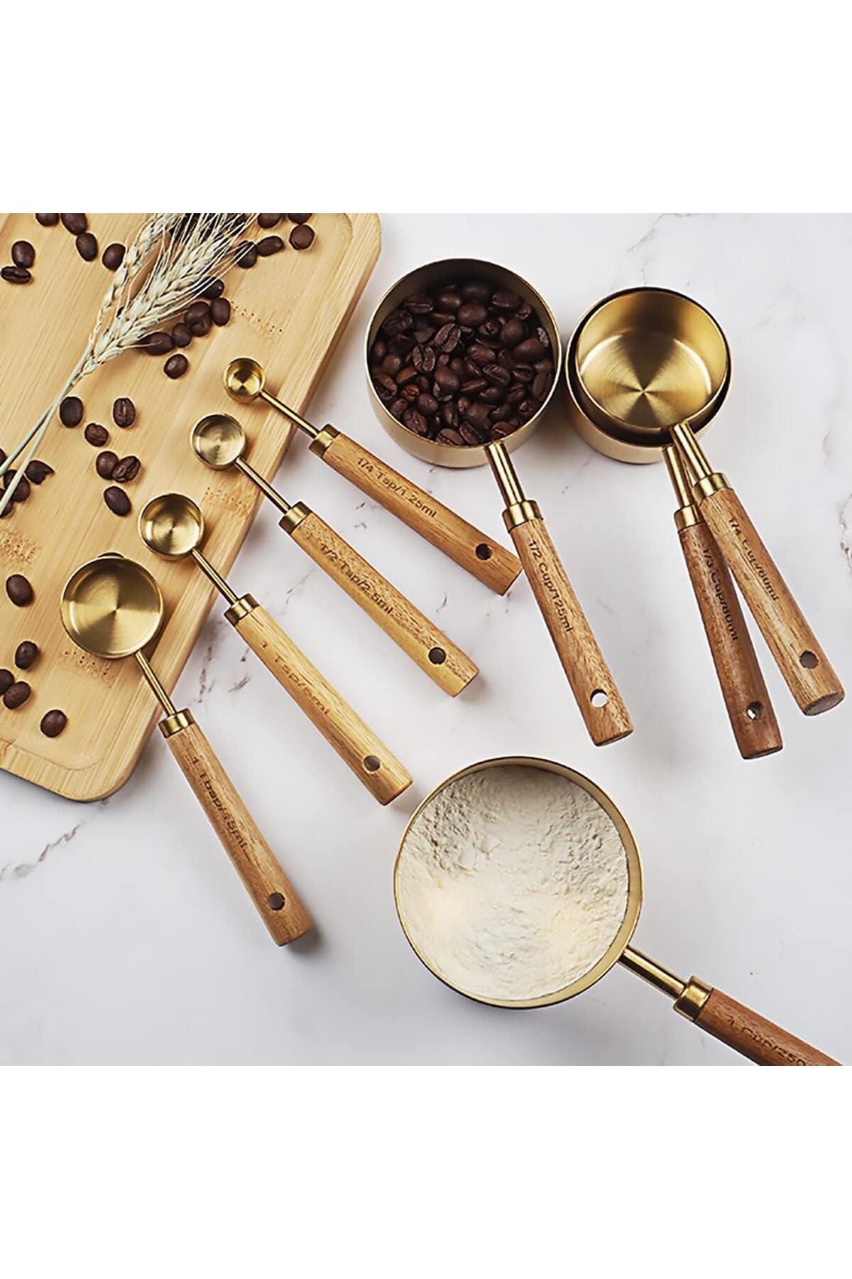 valkyrie-8 Pieces Stainless Steel and Wooden Handle Measurement Set - 1.25ml 2.5ml 5ml 15ml 60ml 80 6