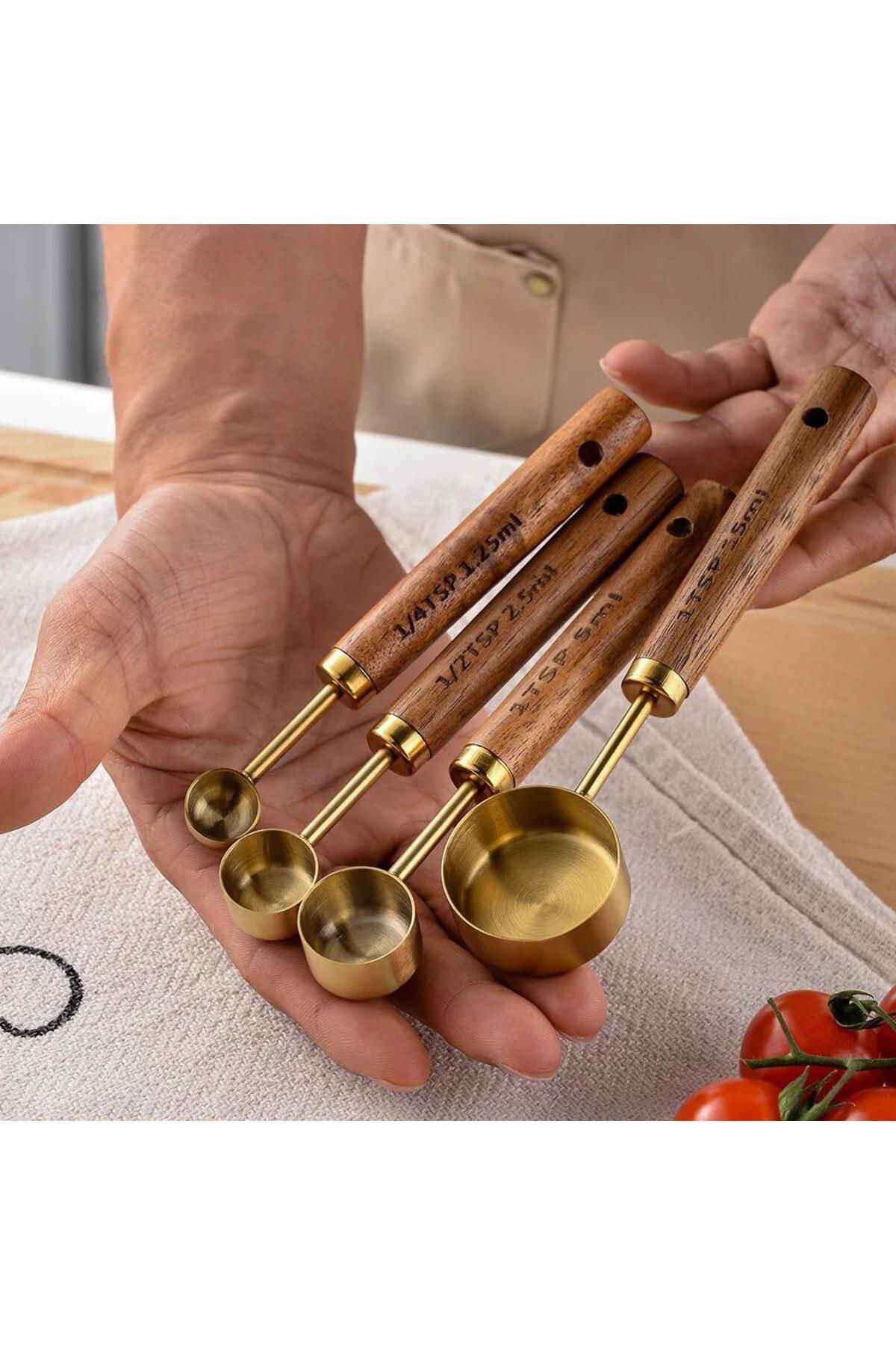 valkyrie-4 Pieces Measuring Cup Set with Stainless Steel and Wooden Handle - 15ml, 5ml, 2.5ml, 1.25ml 6