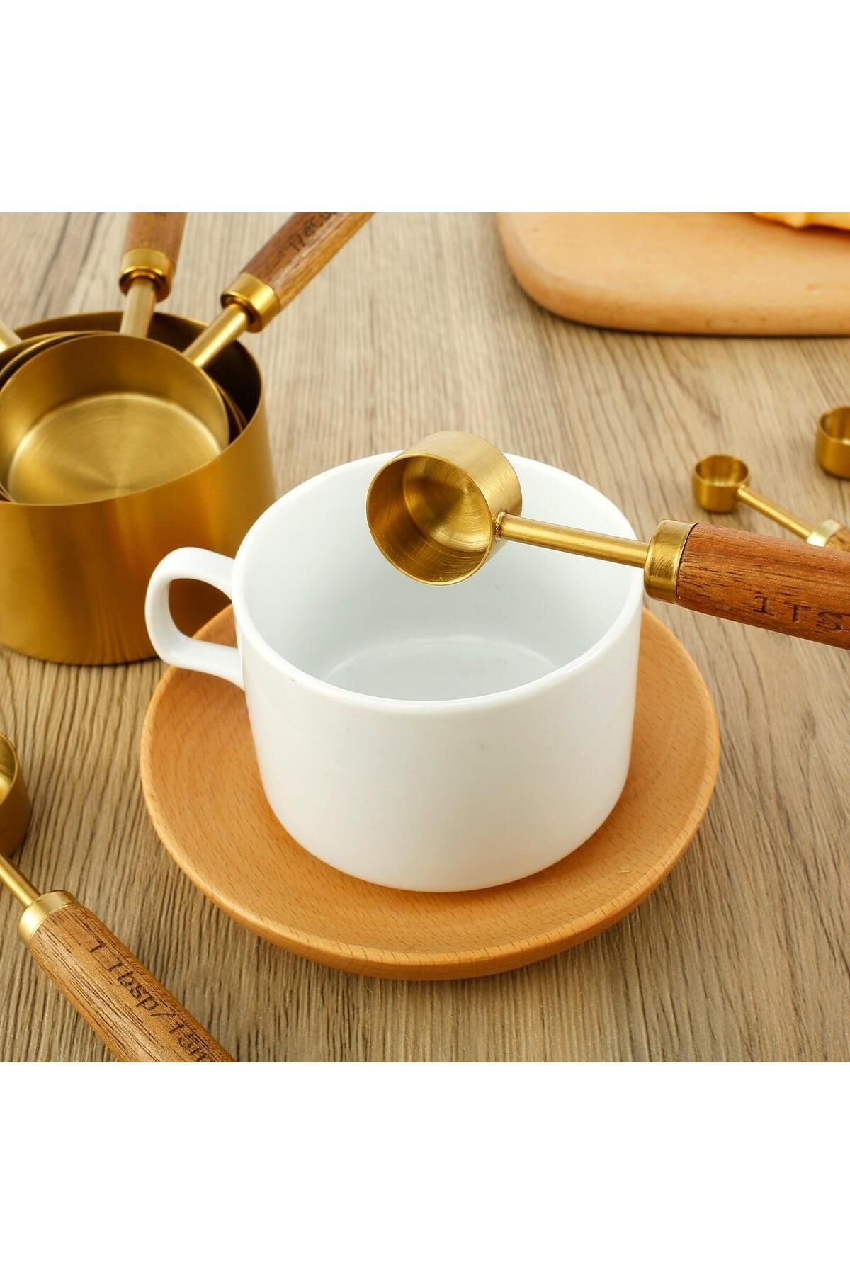 valkyrie-4 Pieces Measuring Cup Set with Stainless Steel and Wooden Handle - 15ml, 5ml, 2.5ml, 1.25ml 8