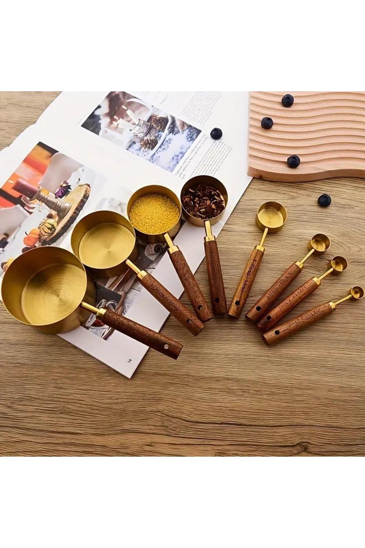 valkyrie-8 Pieces Stainless Steel and Wooden Handle Measurement Set - 1.25ml 2.5ml 5ml 15ml 60ml 80 2