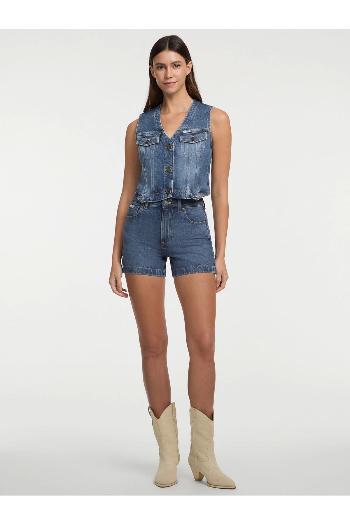 Guess Jeans Gj Denım Vest Kadın Mavi Yelek W5gn74d5m46-gjus