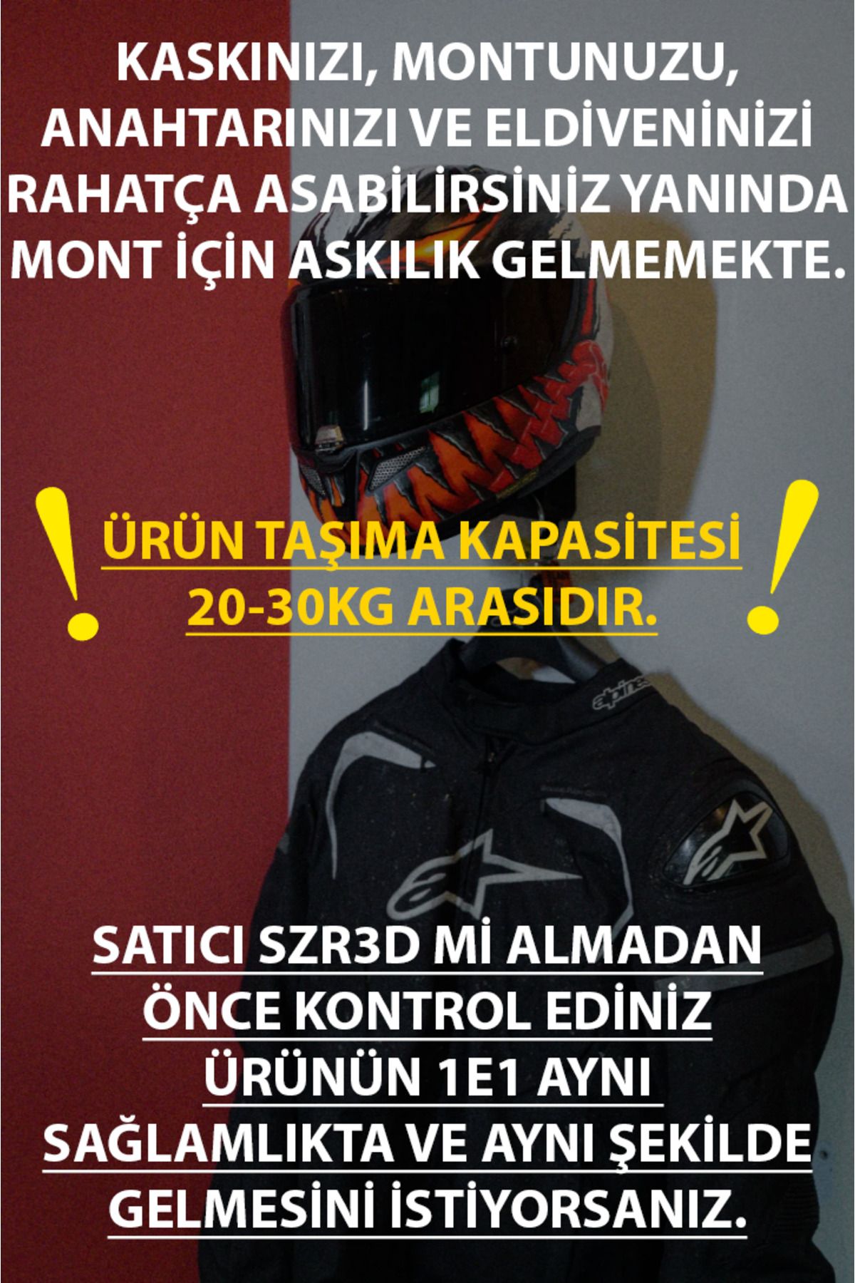 SEZER BASKI MOTORSİKLET KASK, MONT, ELDİVEN VE ANAHTAR ASKILIĞI (4 in 1)