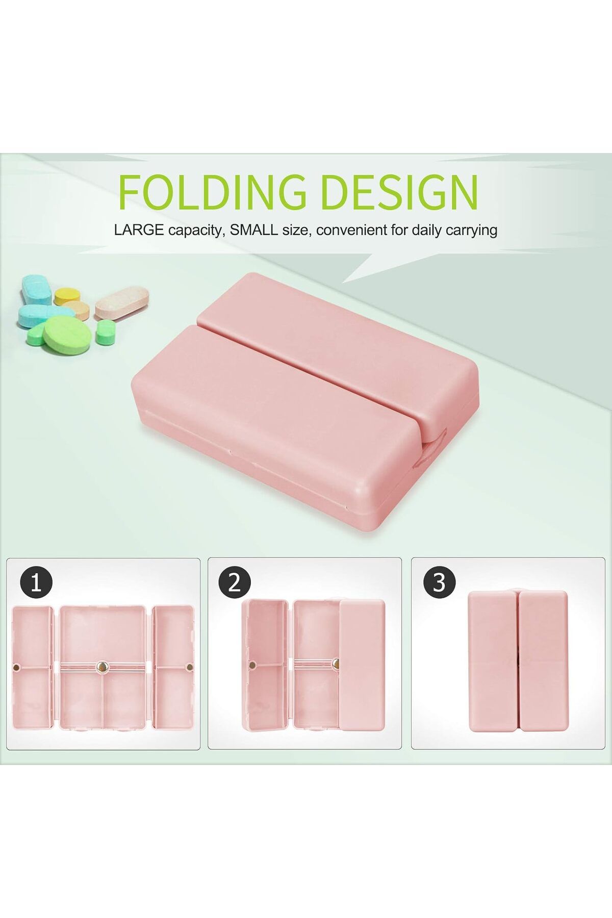 COOYA-Daily Pill Organizer, Portable Folding Design, for Vitamins, Supplements and Medication 3