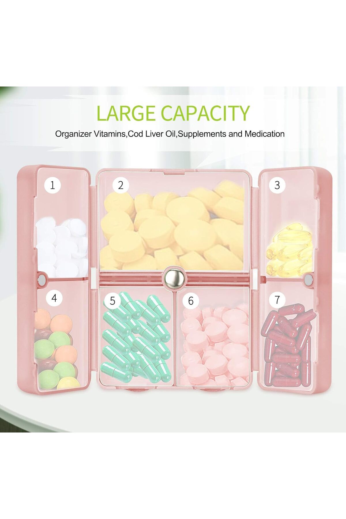 COOYA-Daily Pill Organizer, Portable Folding Design, for Vitamins, Supplements and Medication 2